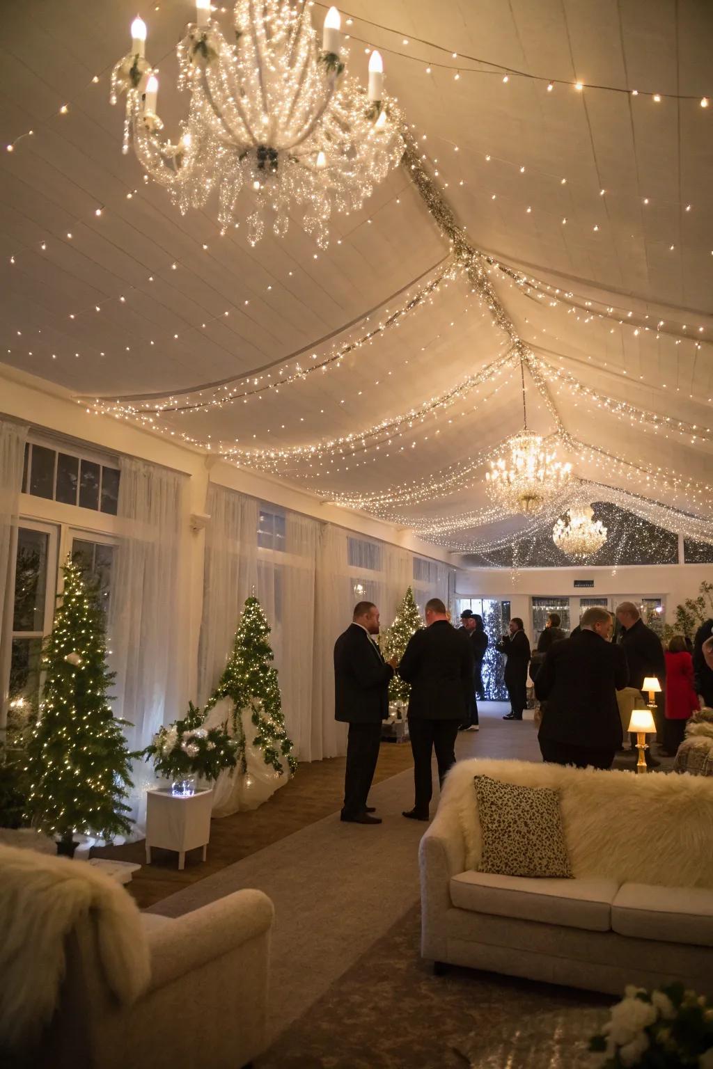 Pendants and string lights contribute an enchanting radiance to your occasion.