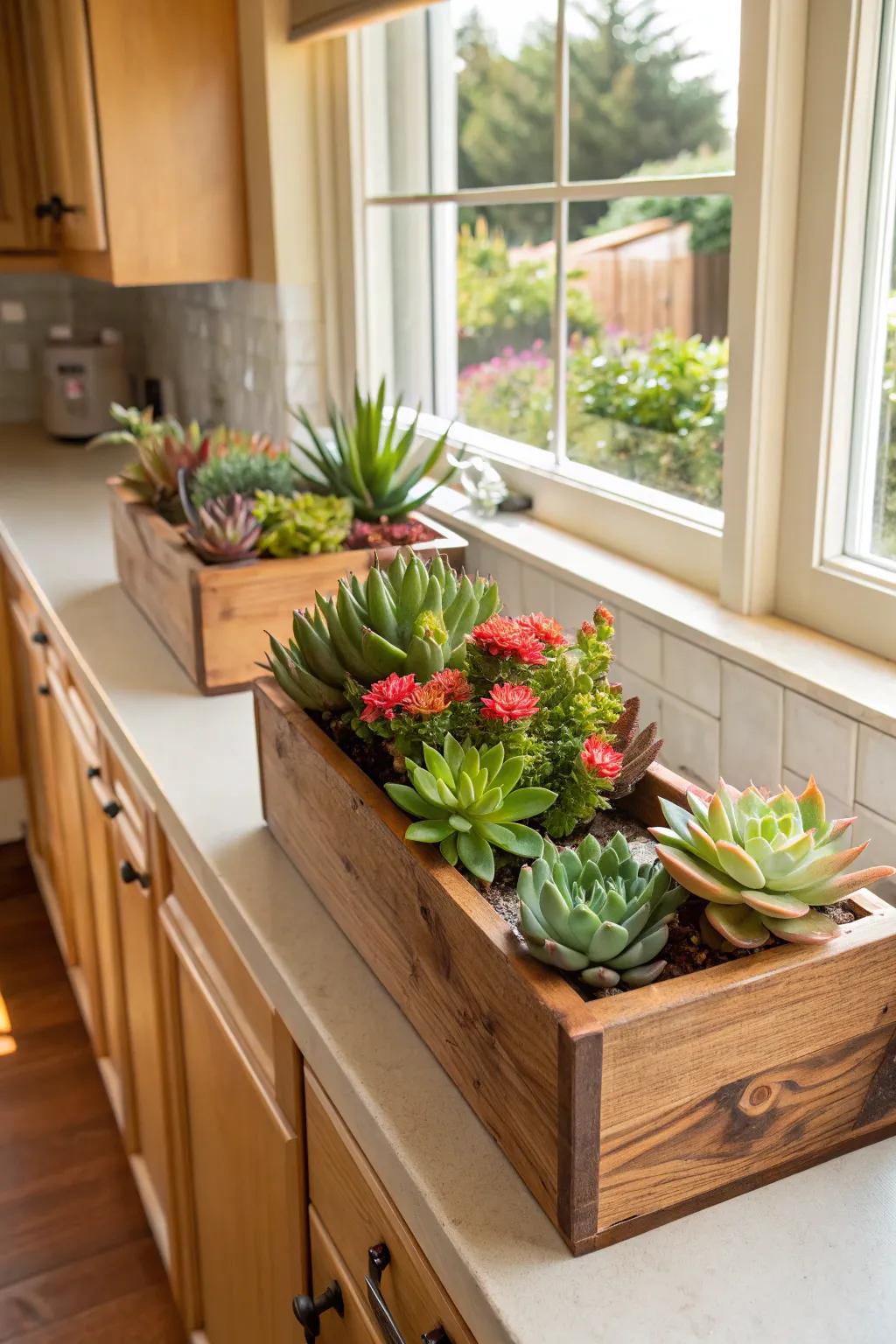 Welcome nature indoors through captivating timber greenery containers.