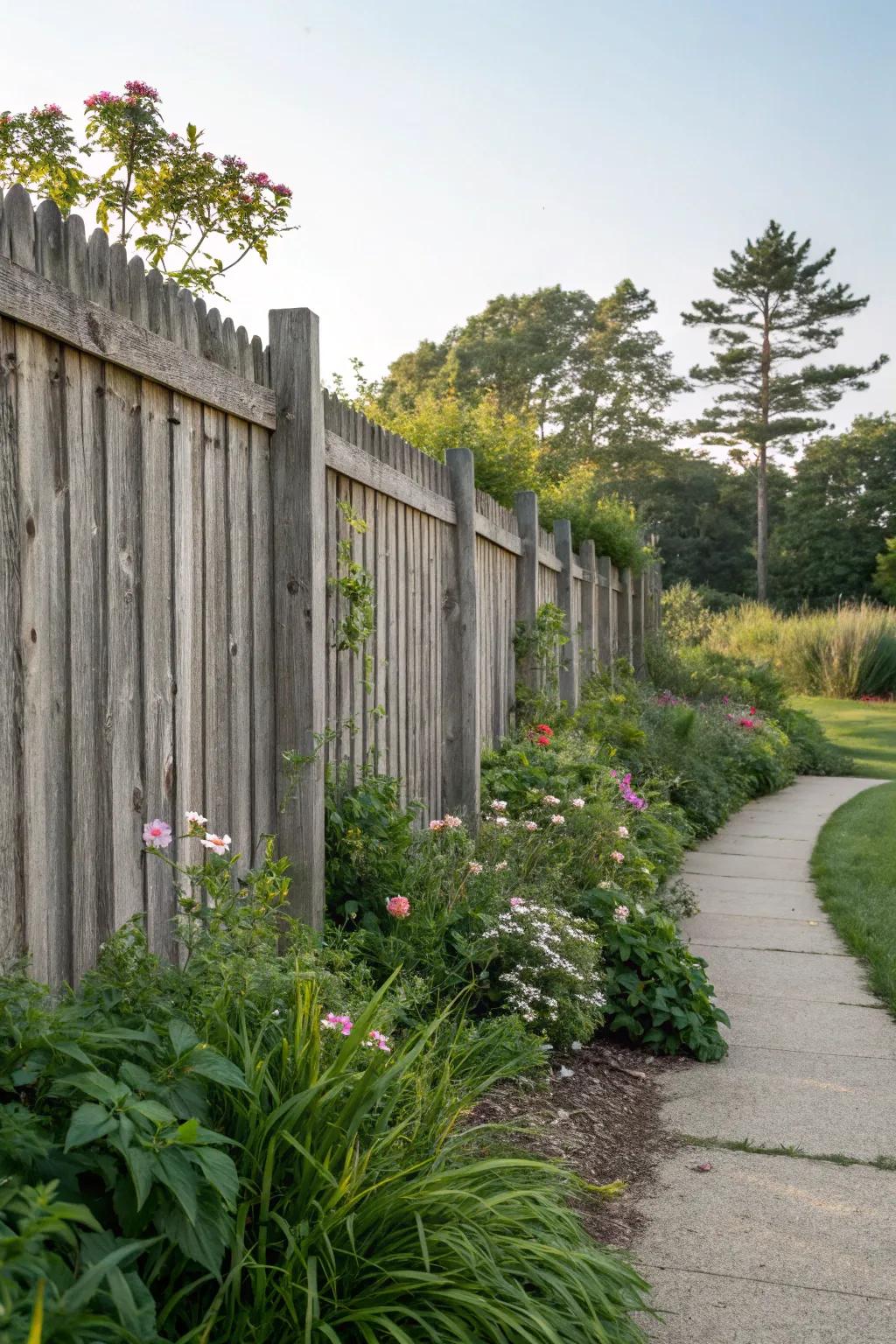 A serene and secluded outdoor escape is created by privacy fences.