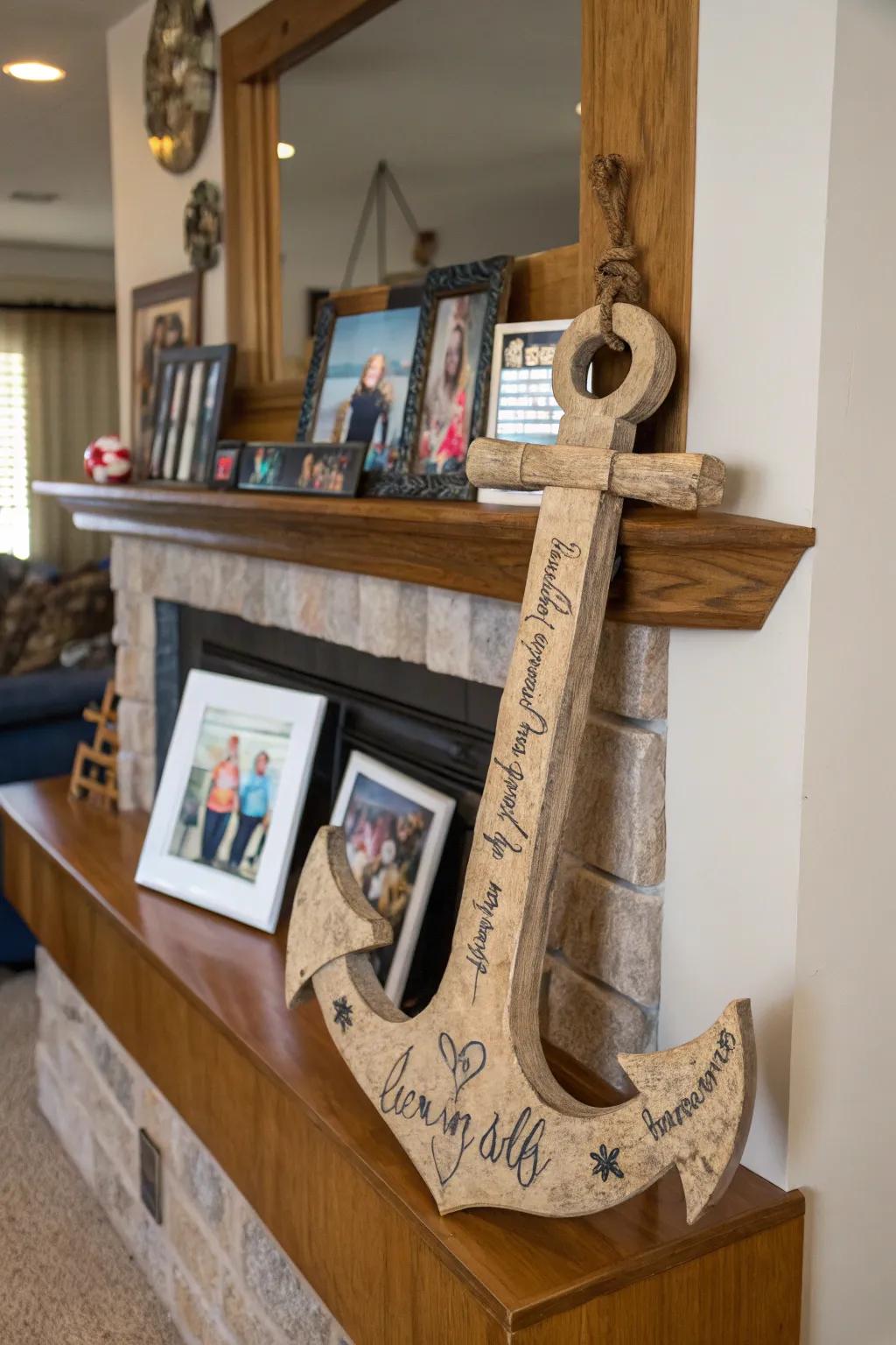 Timber buoy with personalized inscriptions