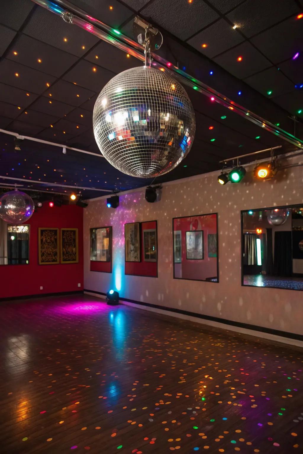 A mirror ball adds a sparkling vibe to your Y2K-themed room.