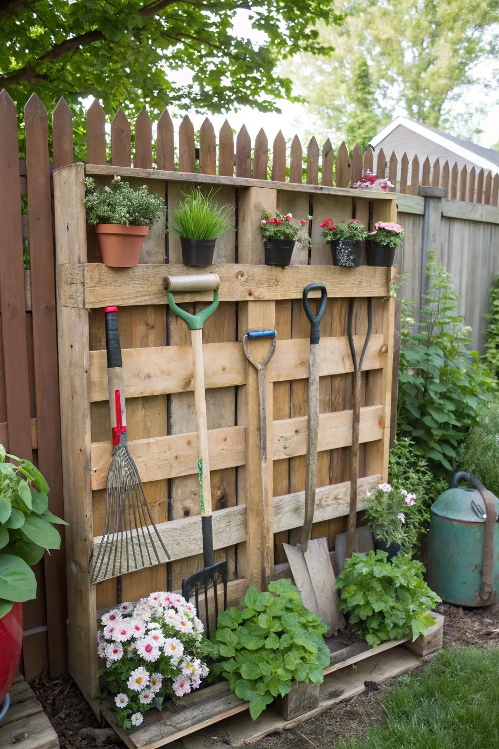 Rustic beauty with repurposed platform tool storage.