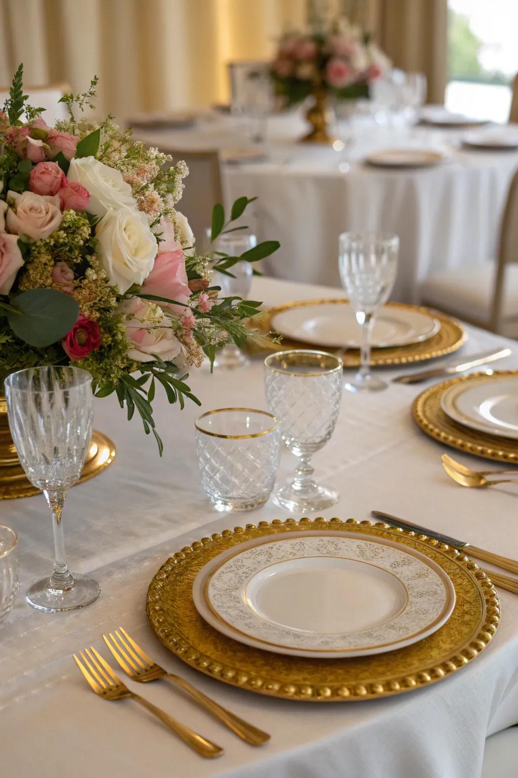 A refined table setup, perfectly suited for a 50th-anniversary feast.