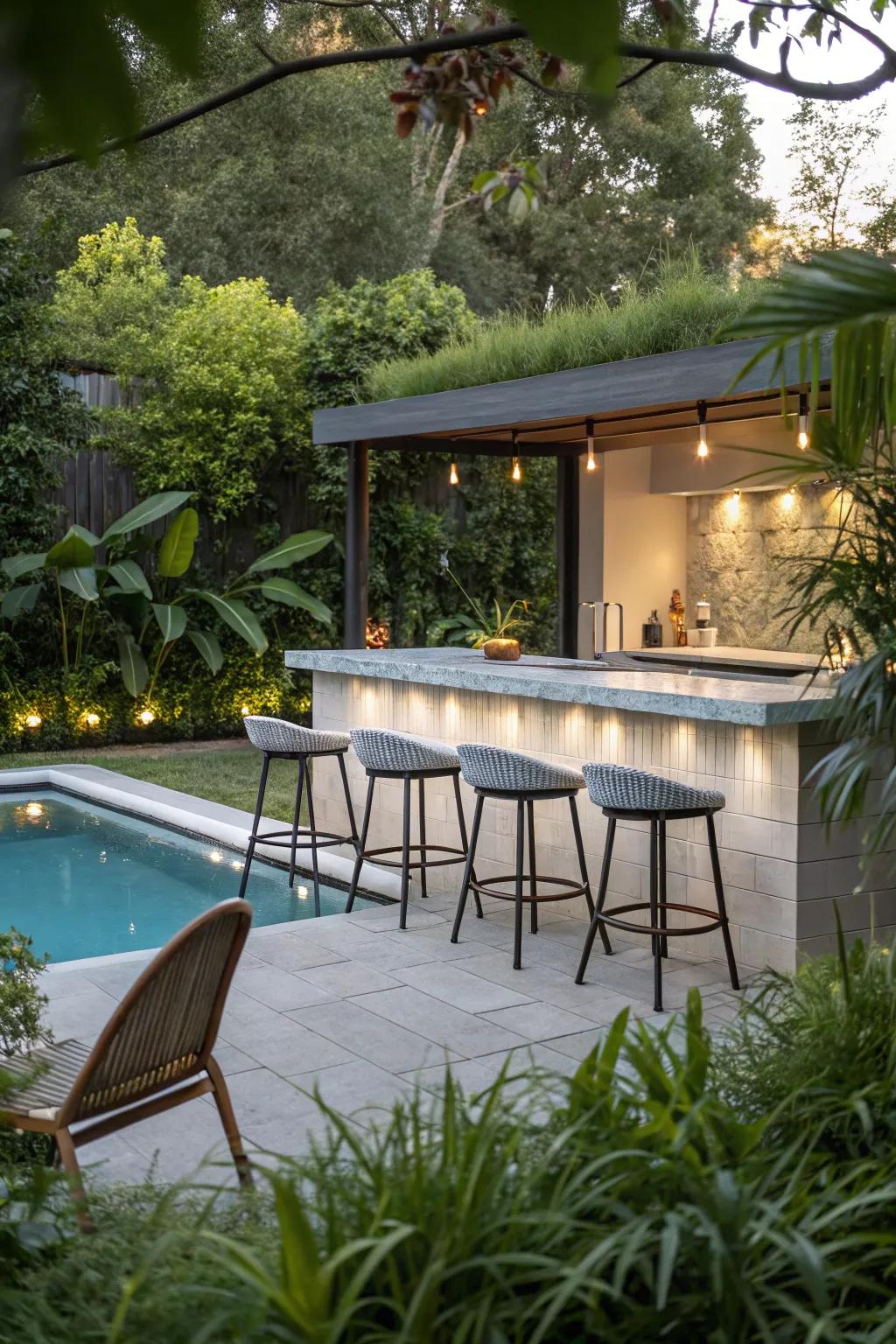 Comfy loungers amplify the pleasure of your poolside bar.