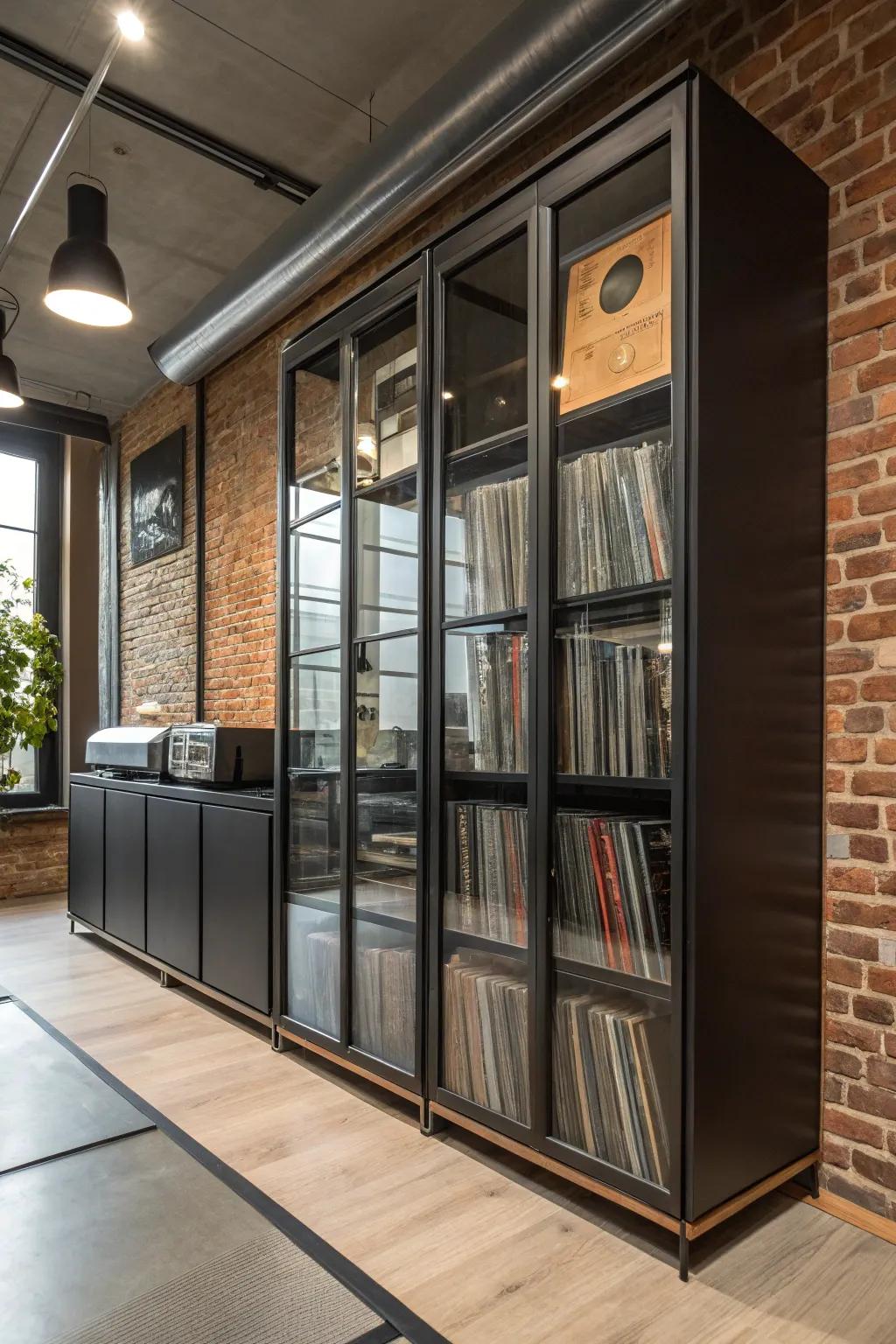 An industrial-style storage unit that adds contemporary flair to the space.