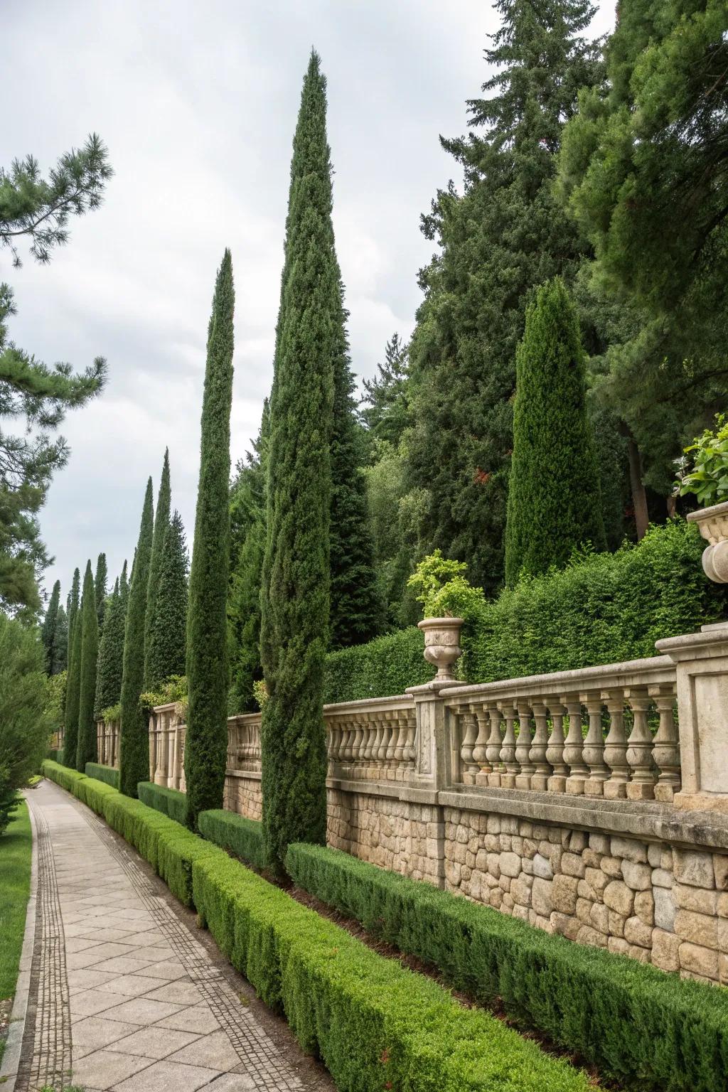 Tall trees and green walls provide privacy and beauty.