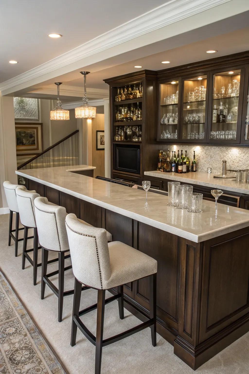 Elegance joins function with a fashionable countertop.