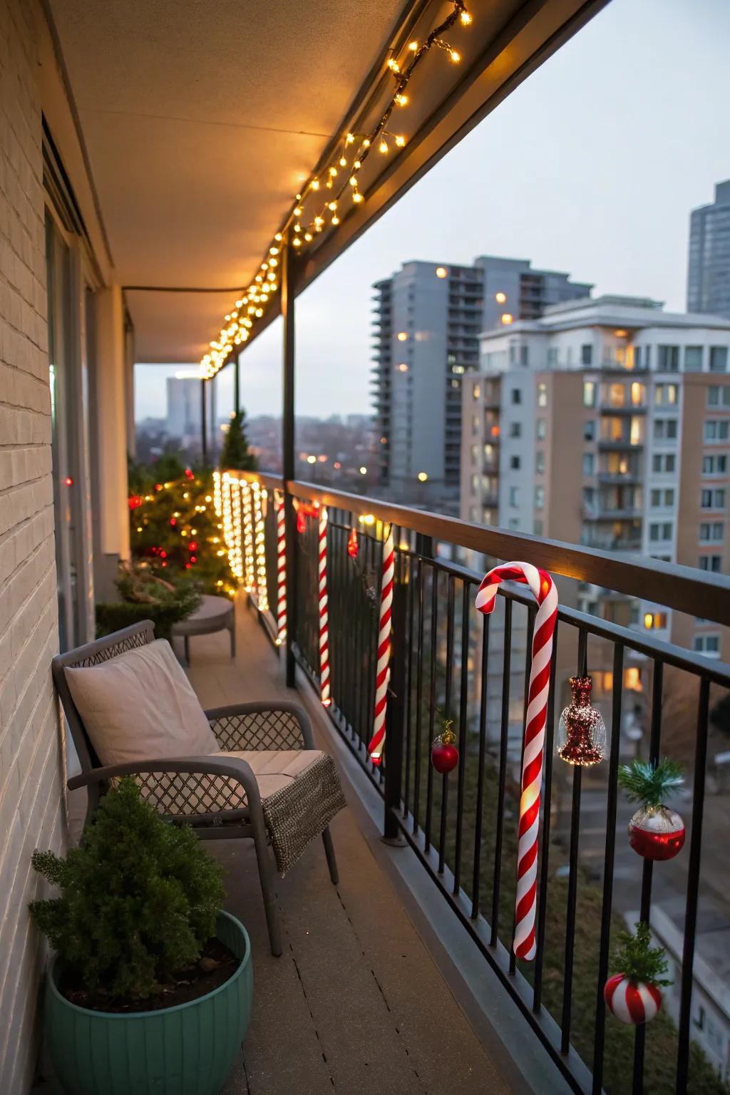 Subject illumination contributes a spirited holiday vibe to this terrace.
