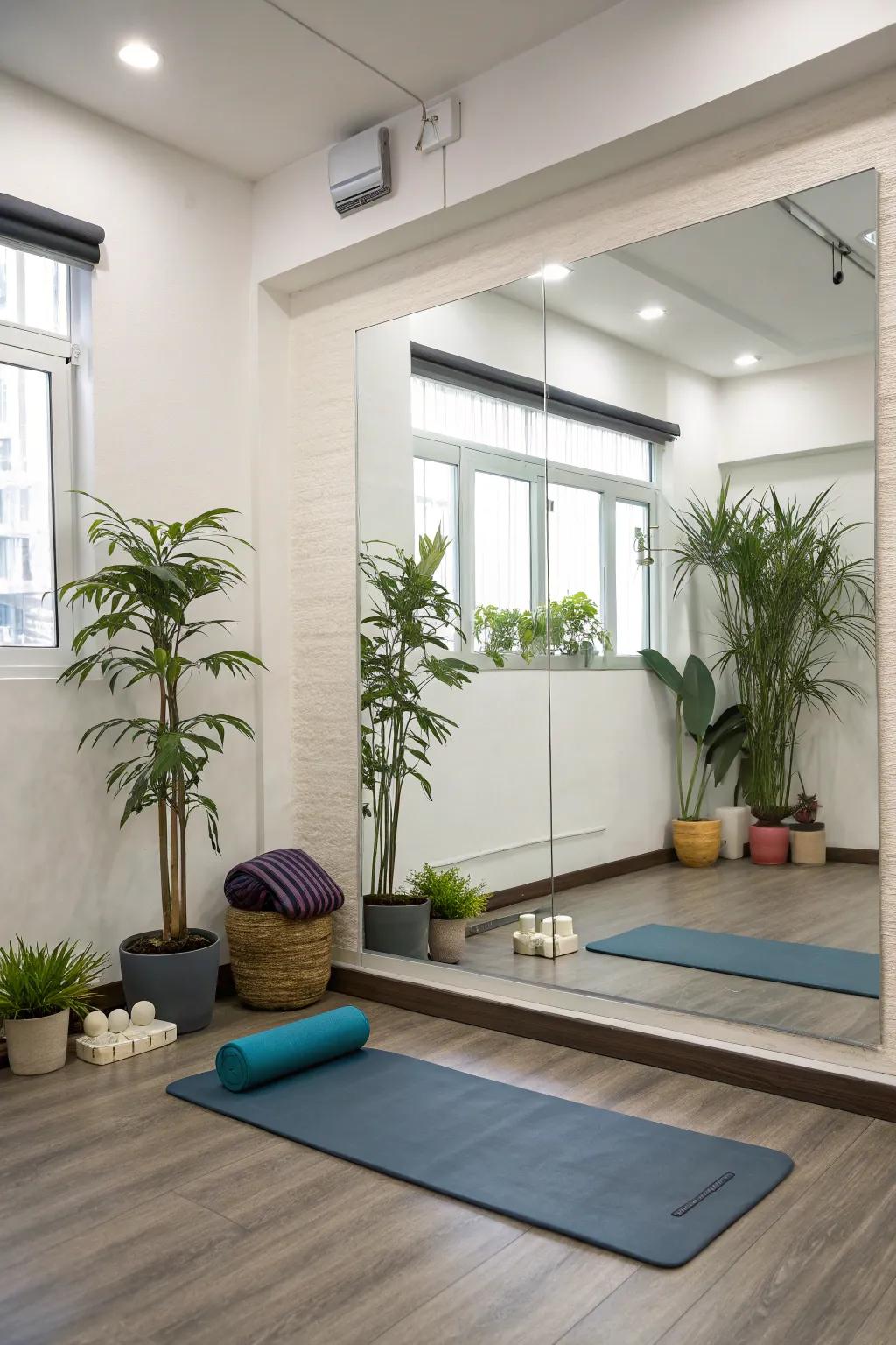 Mirrors and plants improve the atmosphere of your gym.
