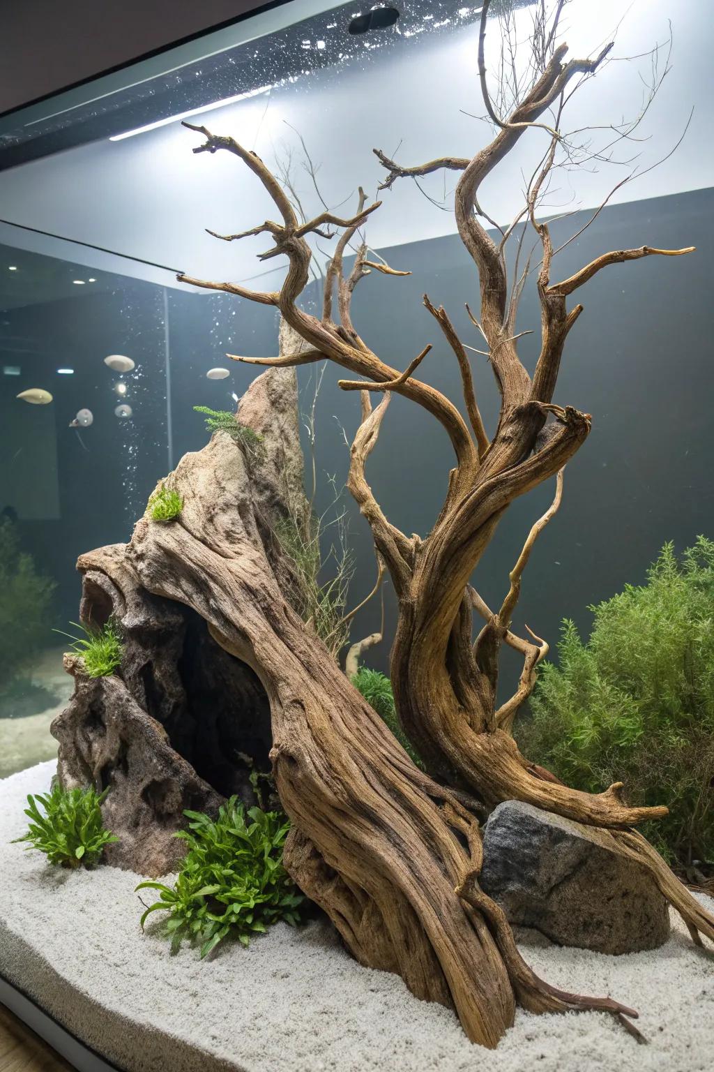 Craft a submerged wood masterpiece exuding natural elegance.