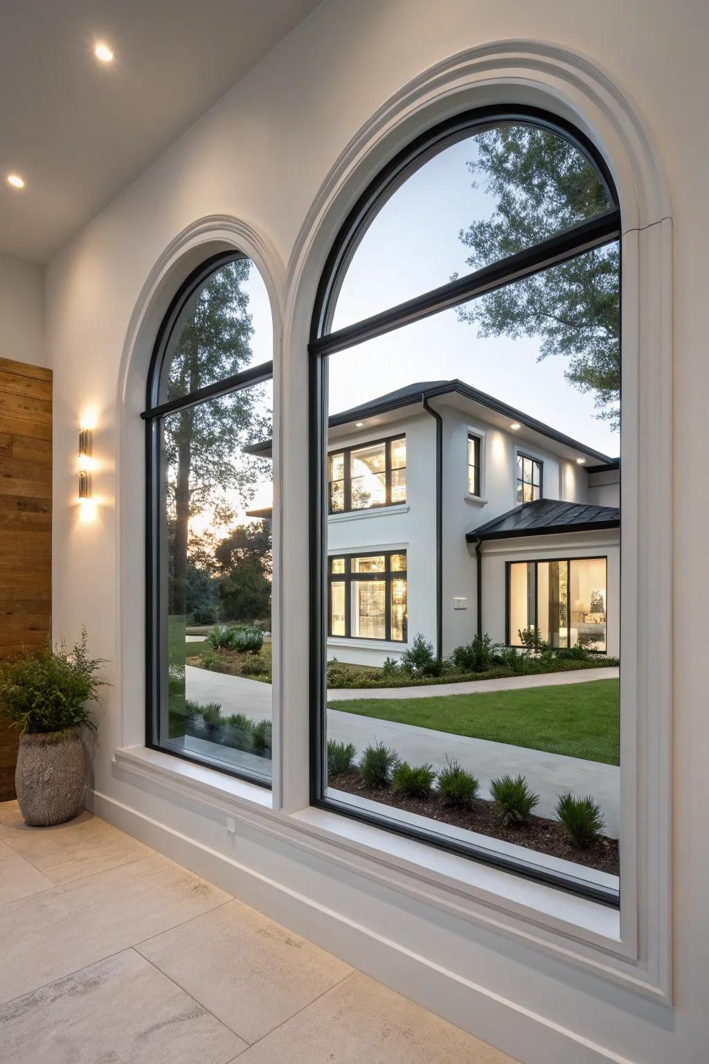 Contemporary lines give a sleek, refreshed look to traditional arch windows.