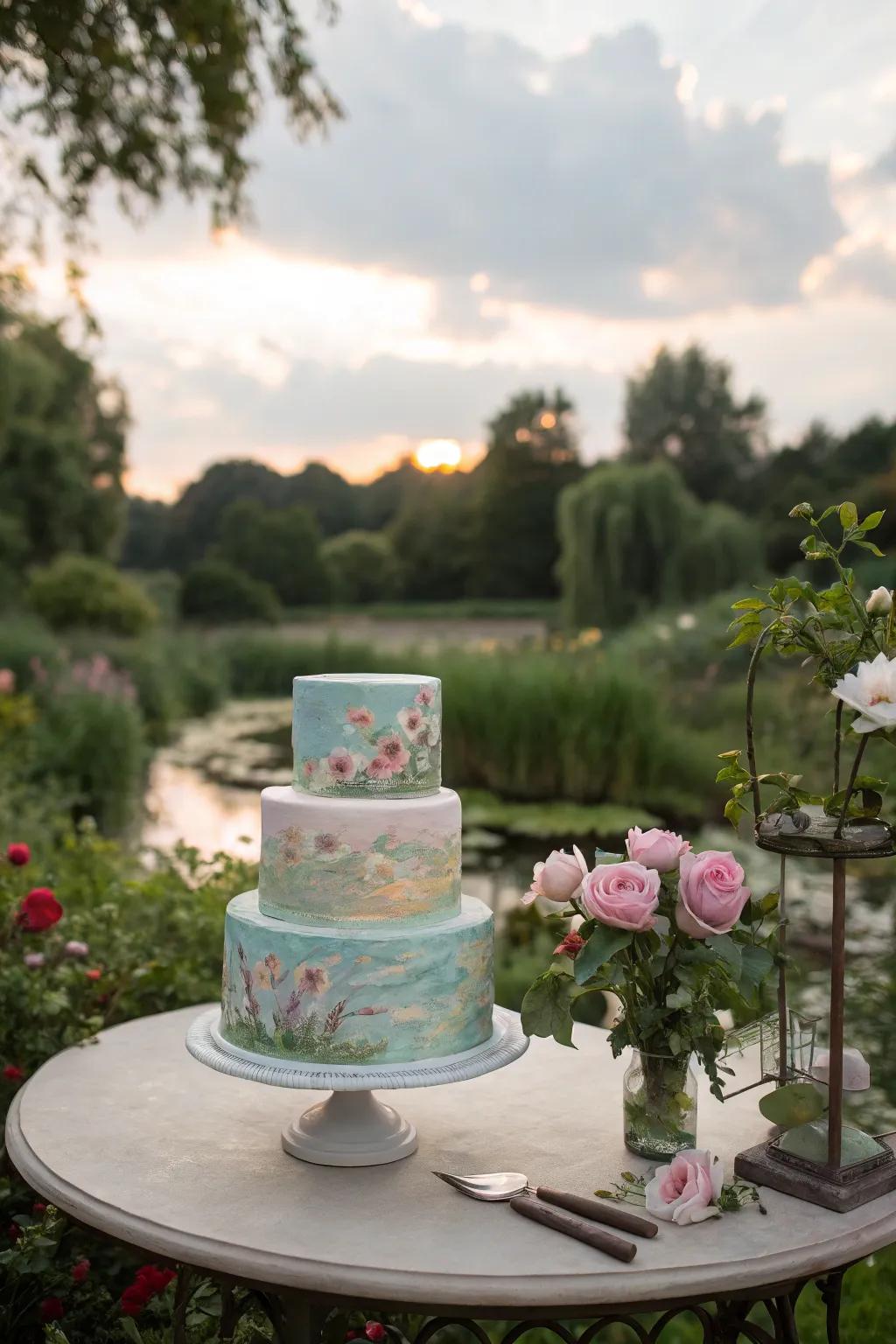 Monet's aquatic botanical dessert brings elegance and peace to your party.
