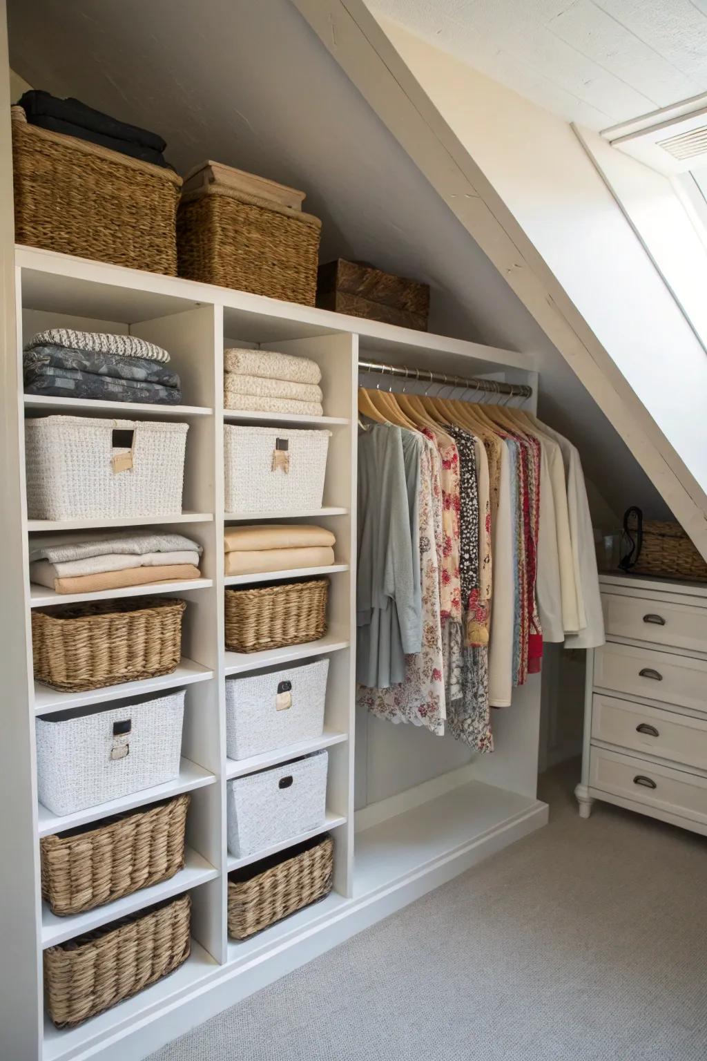 Maintain organization with baskets and separators.