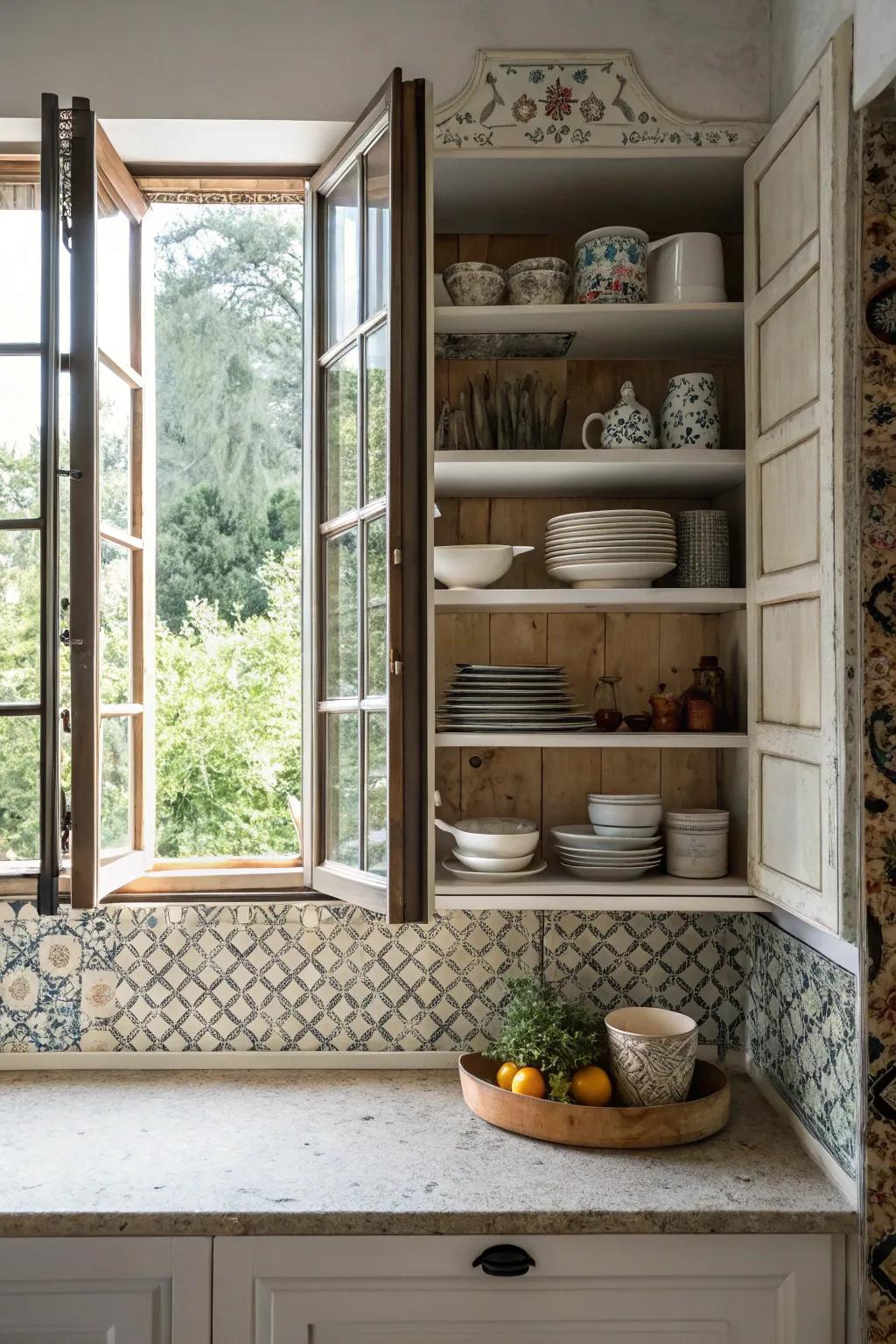 Wall mounts paired with a visible tile backsplash around a kitchen window.