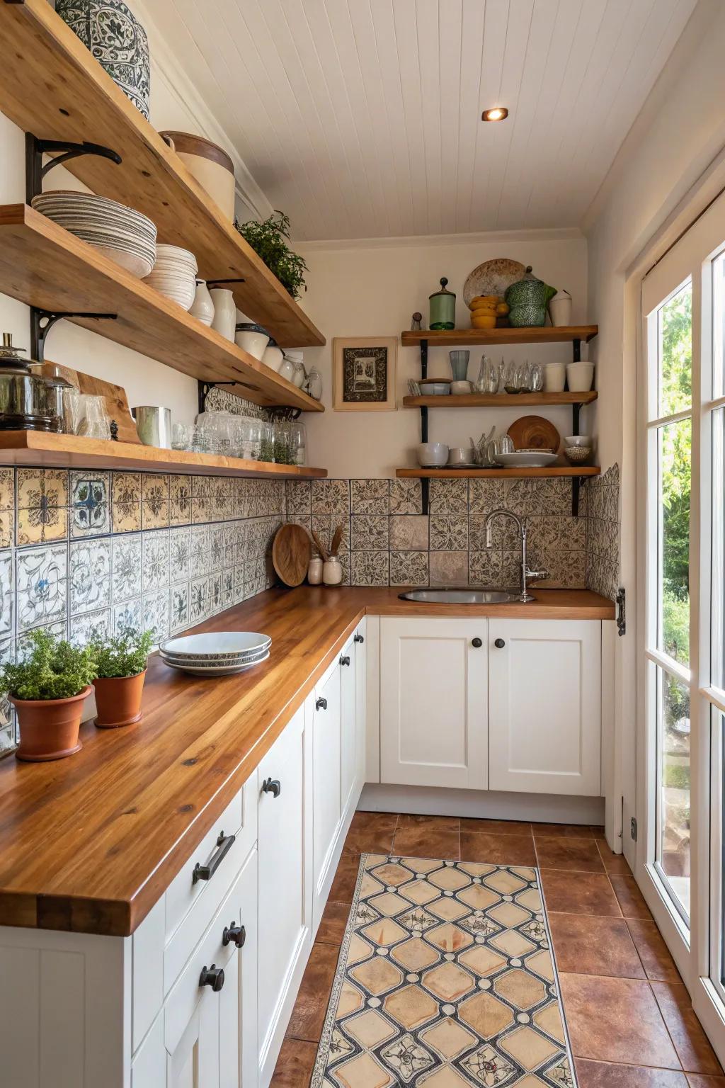 Functional and charming exposed shelving in your kitchen.