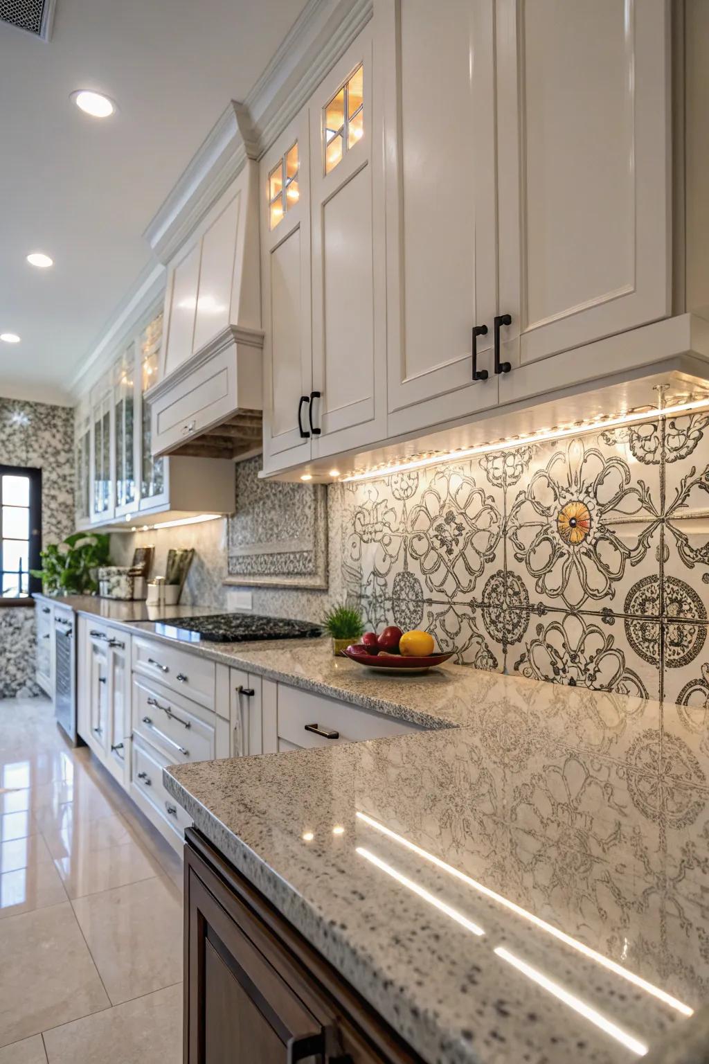 Stone worktops gain sophistication from complex designs.