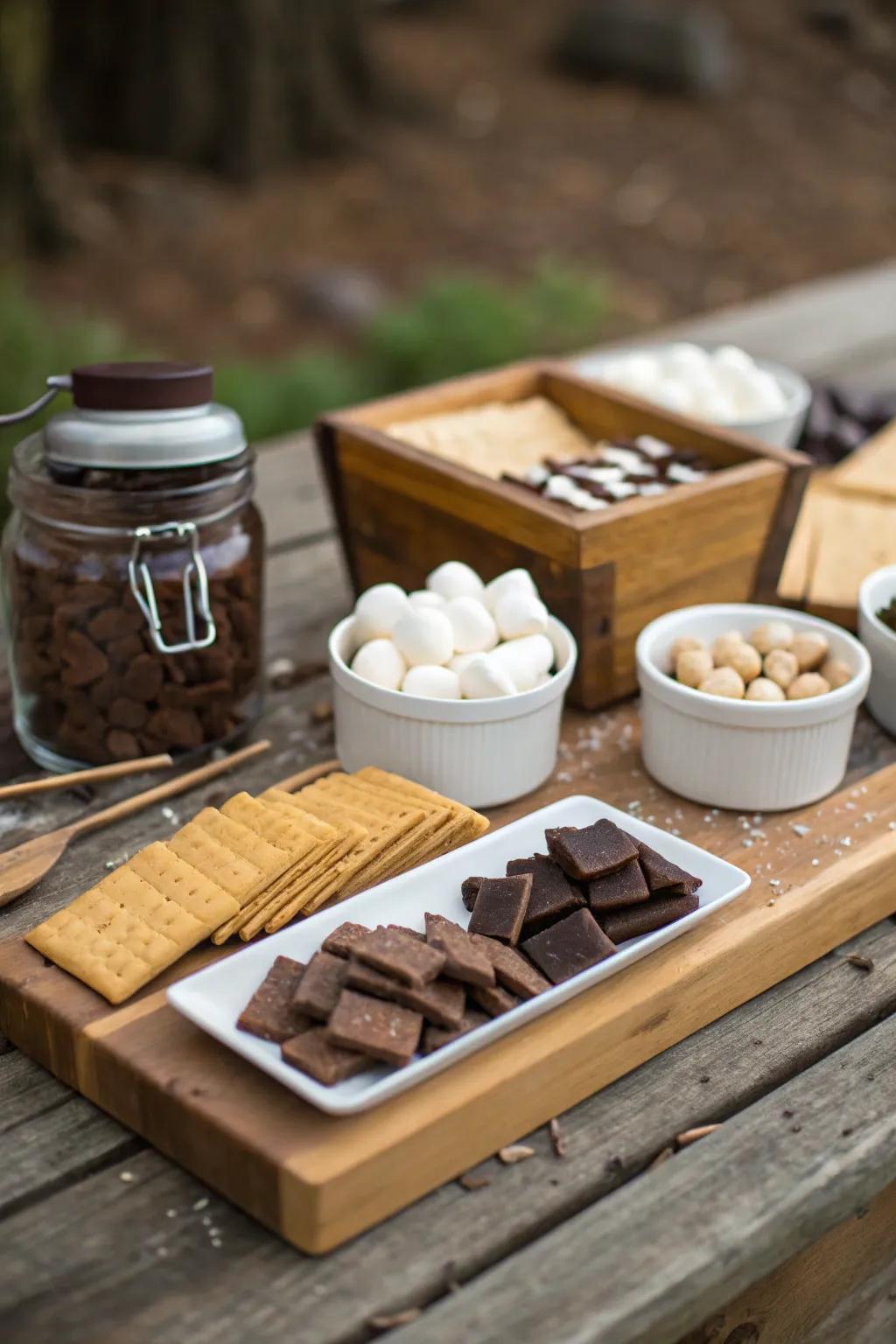 Delight your guests with a customizable gourmet s’mores station.