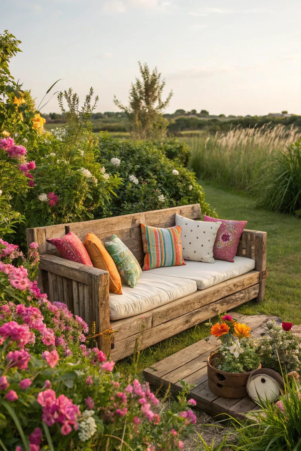 Timber couches bring rustic charm to any yard.