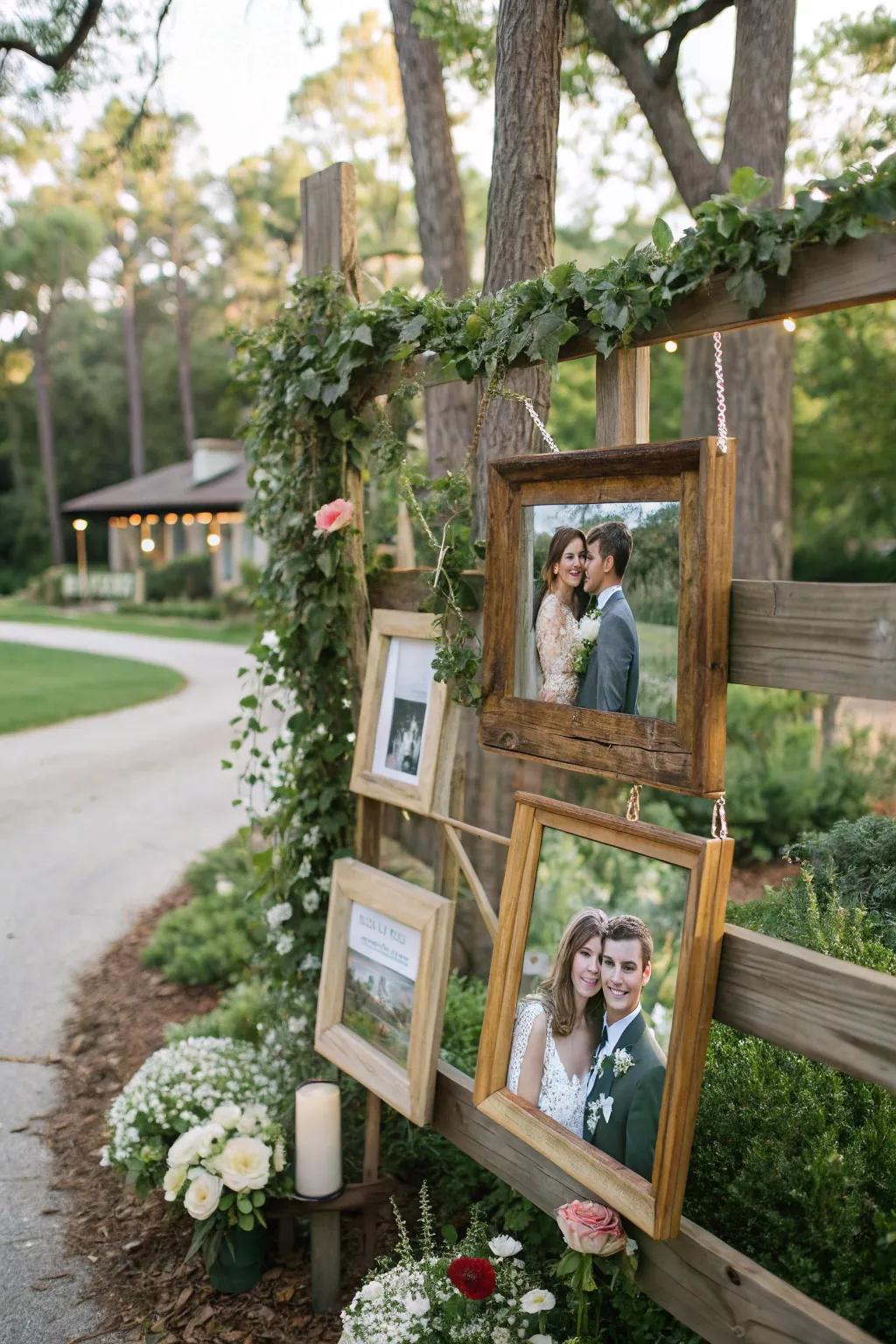 Photo displays capture the couple's journey in a personal and creative way.