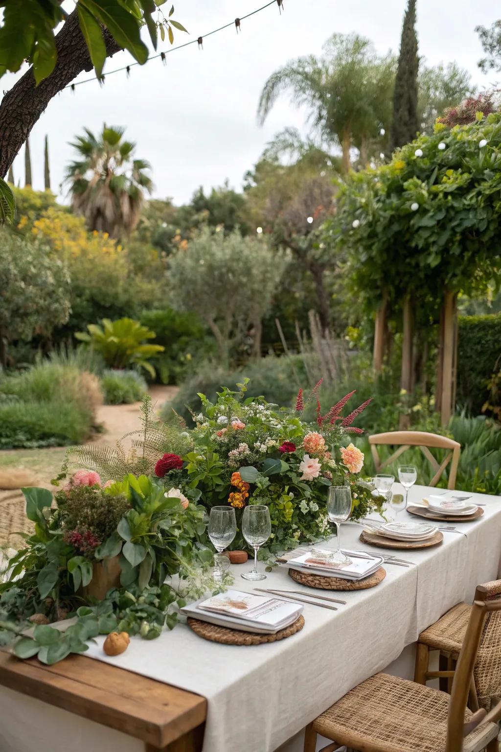 Flower plans mirror the natural charm of the surrounding garden.