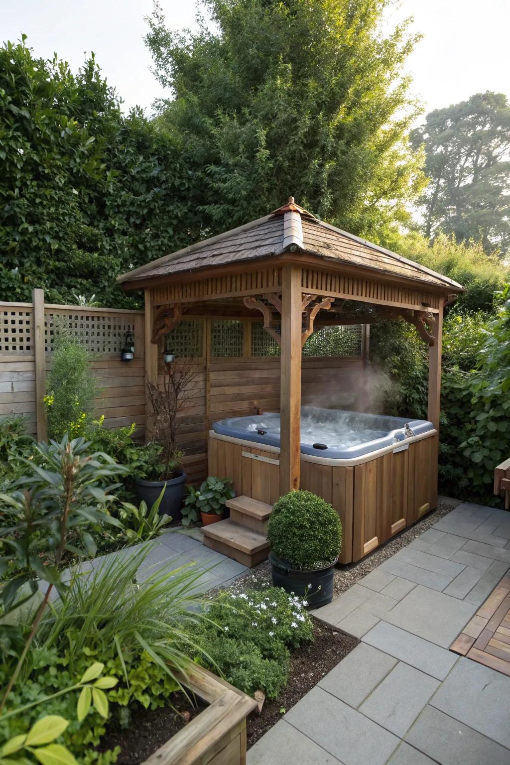 A summerhouse transforms your spa area into a secluded, all-weather hideaway.