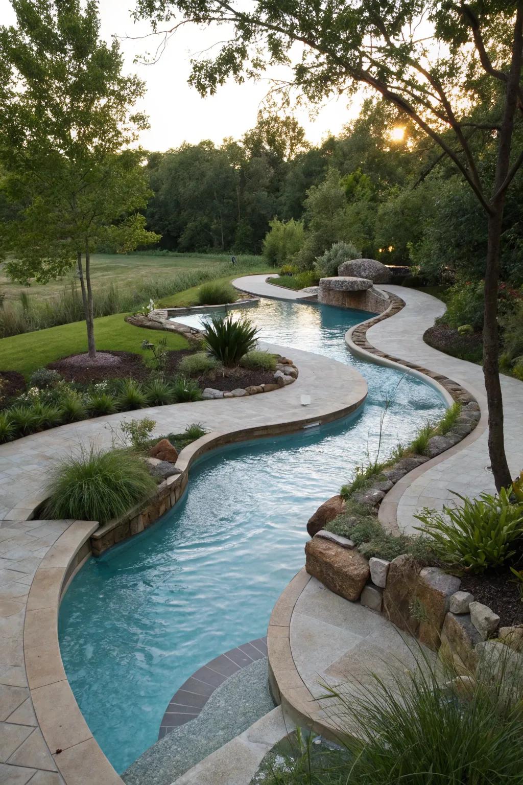 A uniquely shaped meandering pool that copies nature's curves.