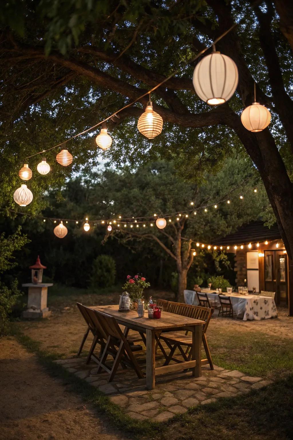 Lanterns bring a rustic and cozy feel to your backyard.