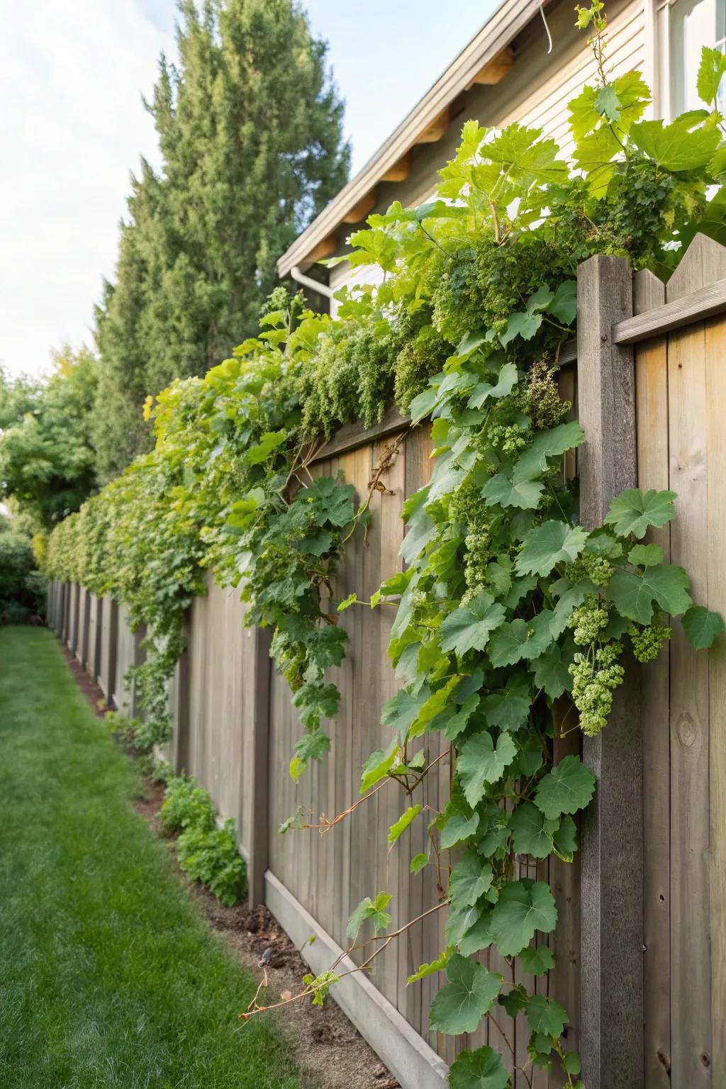 Vertical grape walls combine aesthetic appeal with privacy.