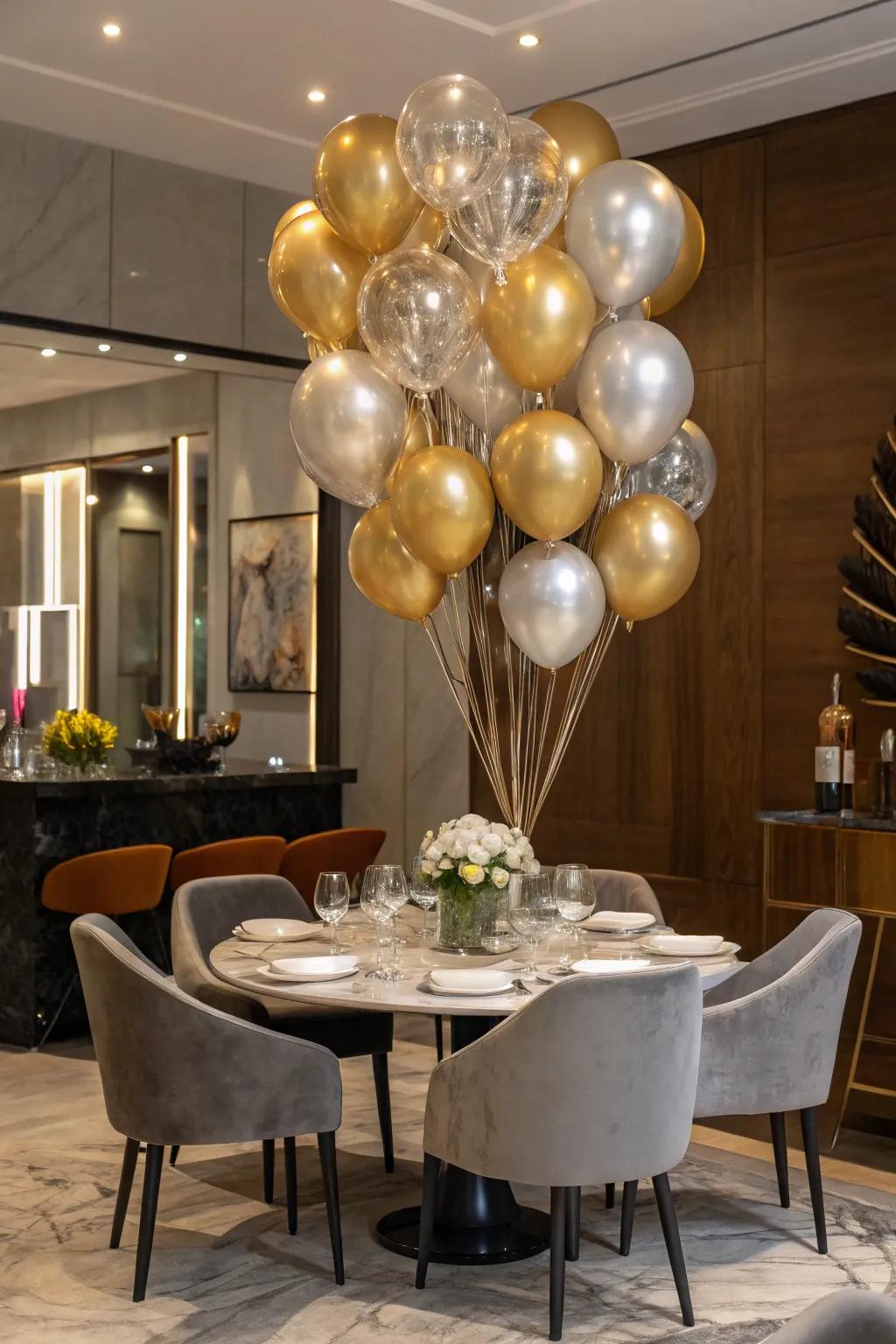 A glamorous metallic balloon bouquet perfect for elegant gatherings.