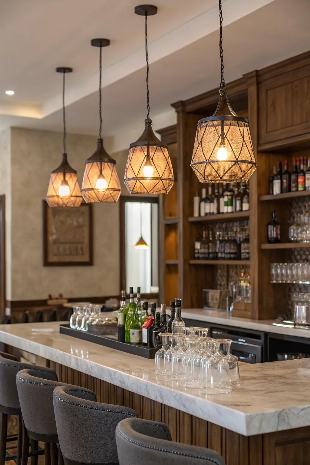 Drop lighting enhances the ambiance of your bar.