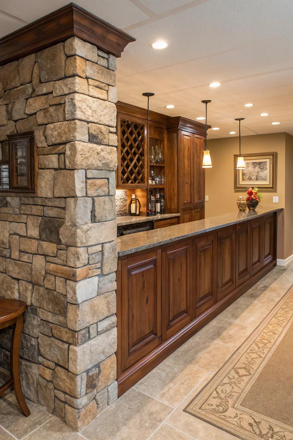 Mixed materials introduce texture and richness to your bar design.