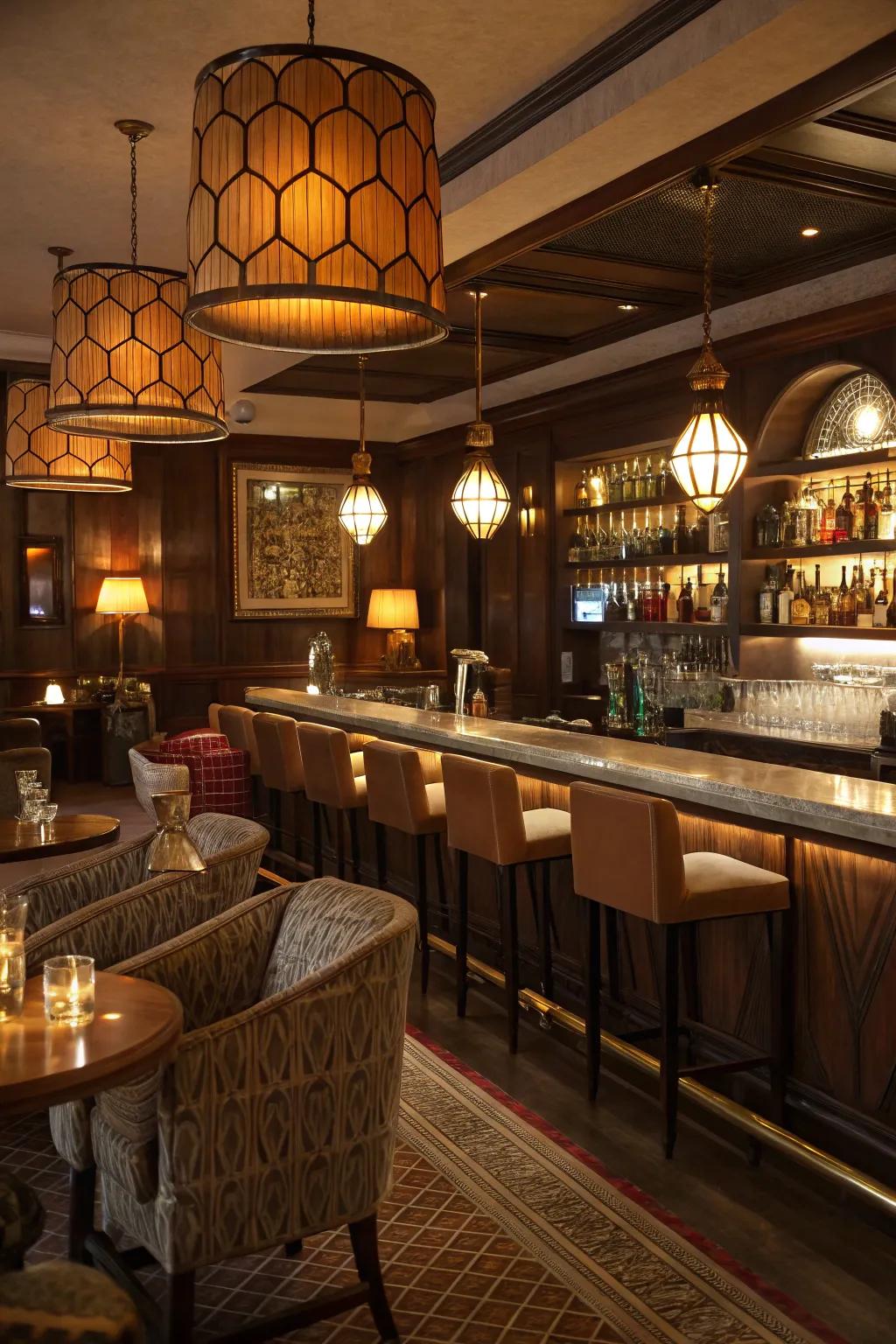 Subtle lighting transforms your bar into an inviting refuge.