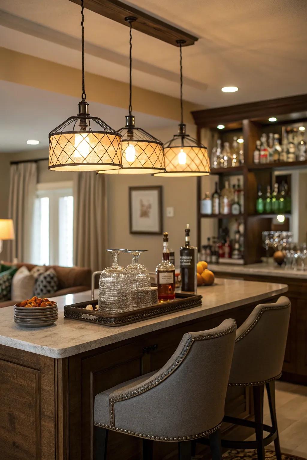 Classy home bar table enhanced with mood lighting.