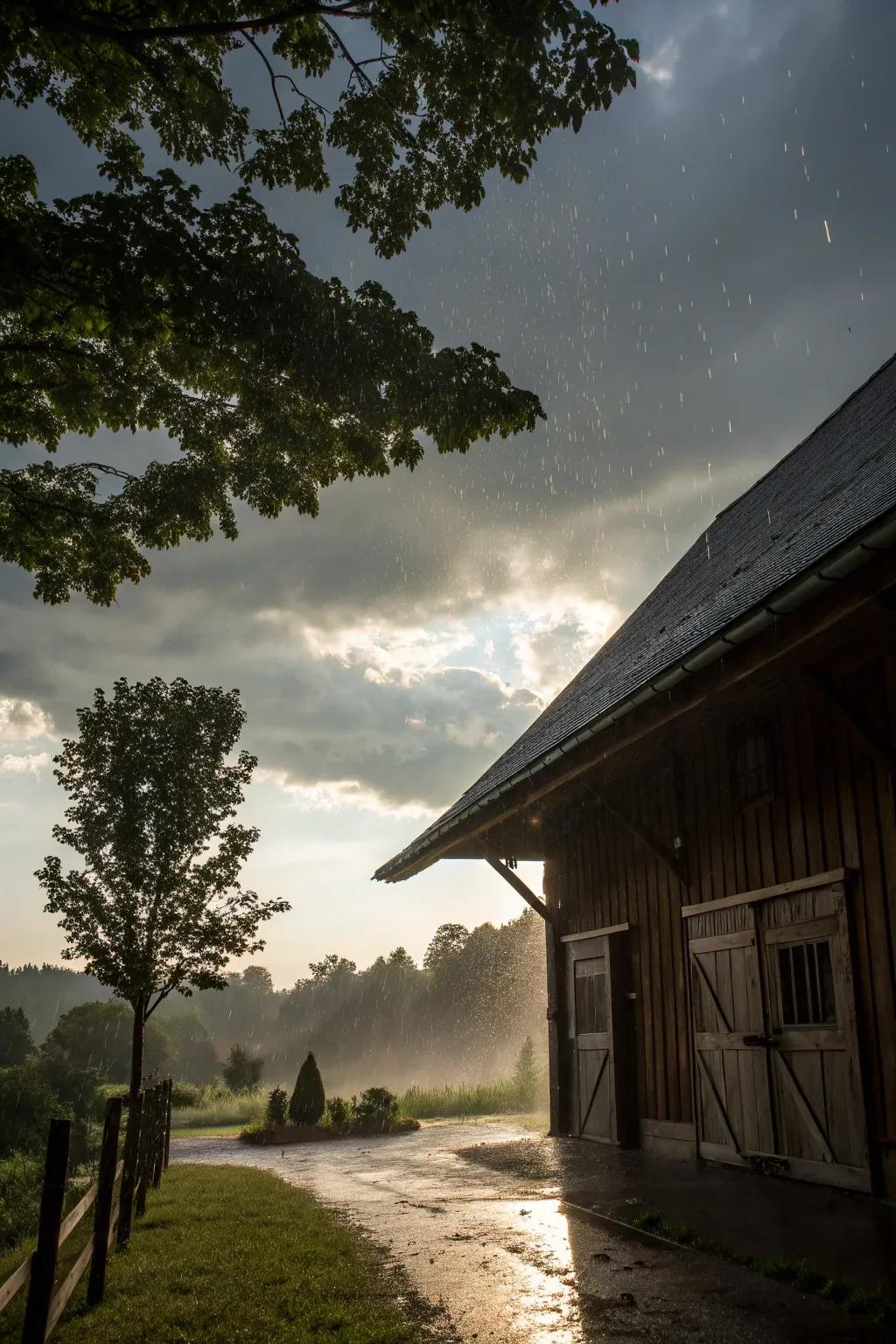 A sloped roof overhang crafted to resist the elements.