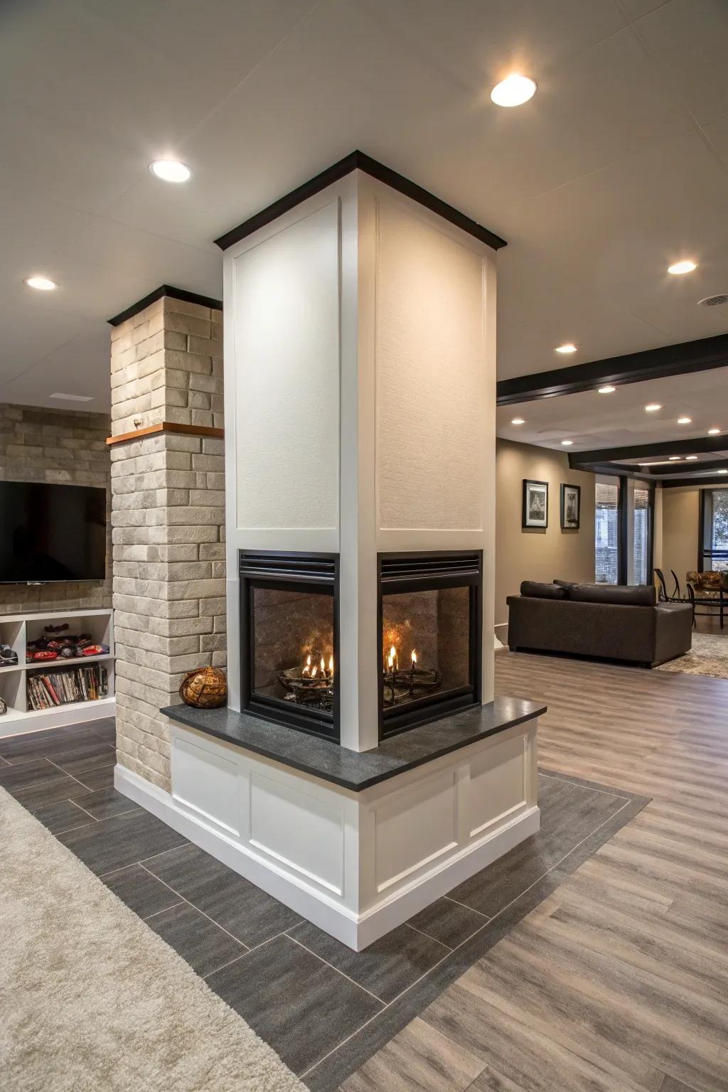 Multi-sided fireplaces maximize views and style.
