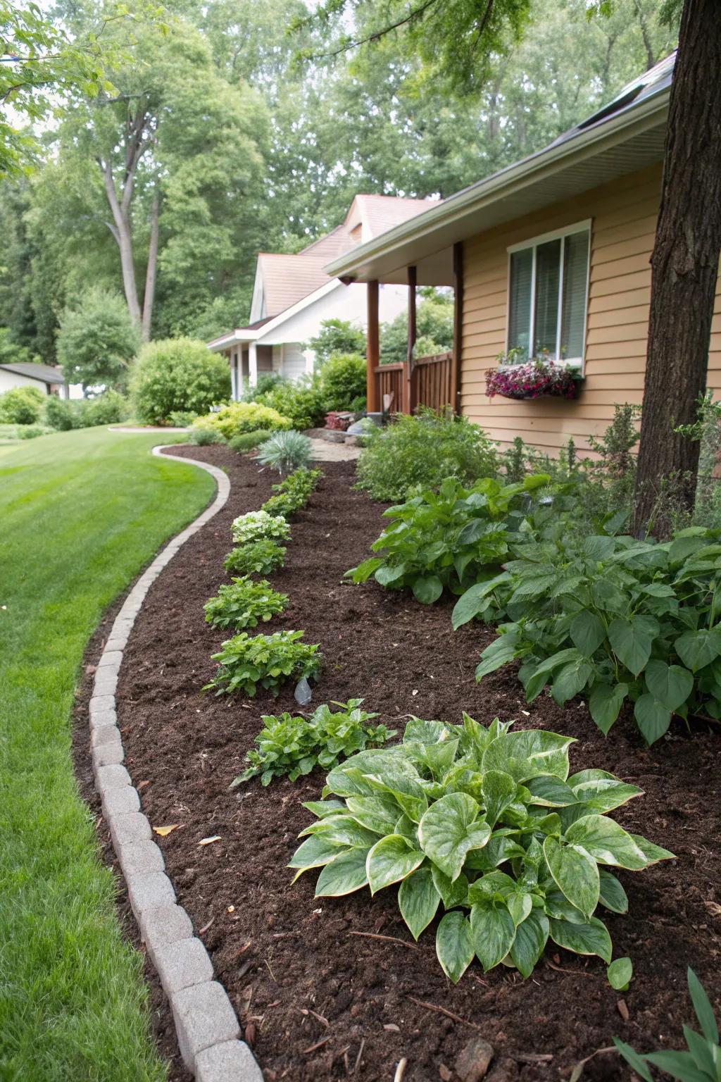 Ground cover ensures a tidy, accomplished look, while also retaining moisture.