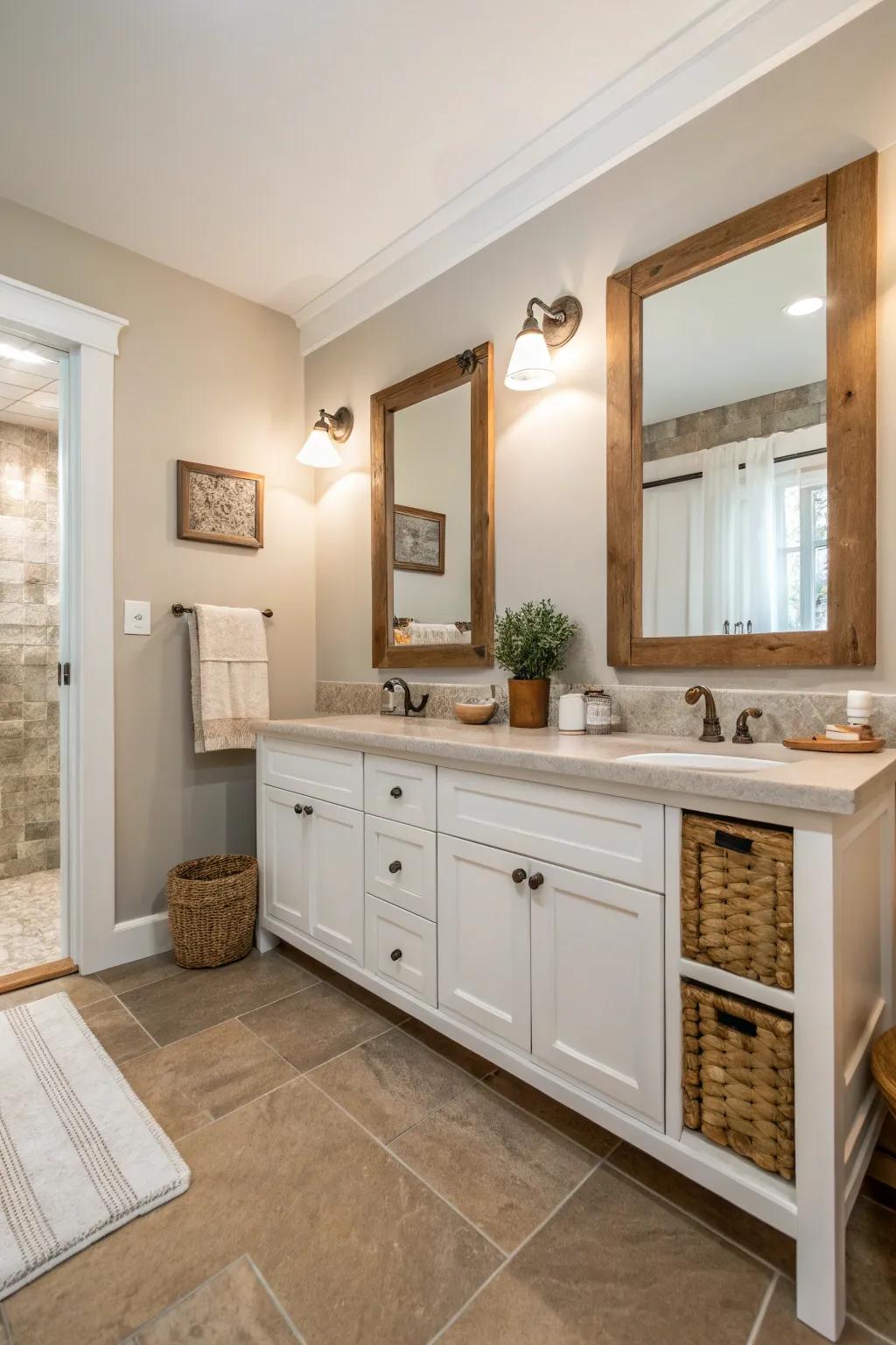 Unbiased tones bestow a versatile and perpetual groundwork for any bathroom sketch.