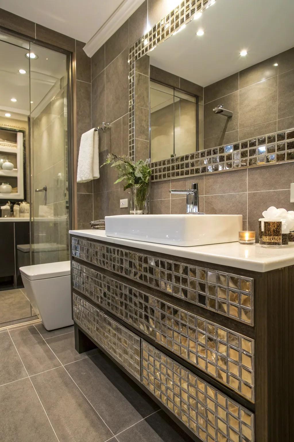 Metallic trims infuse a sense of modern luxury into bathrooms.