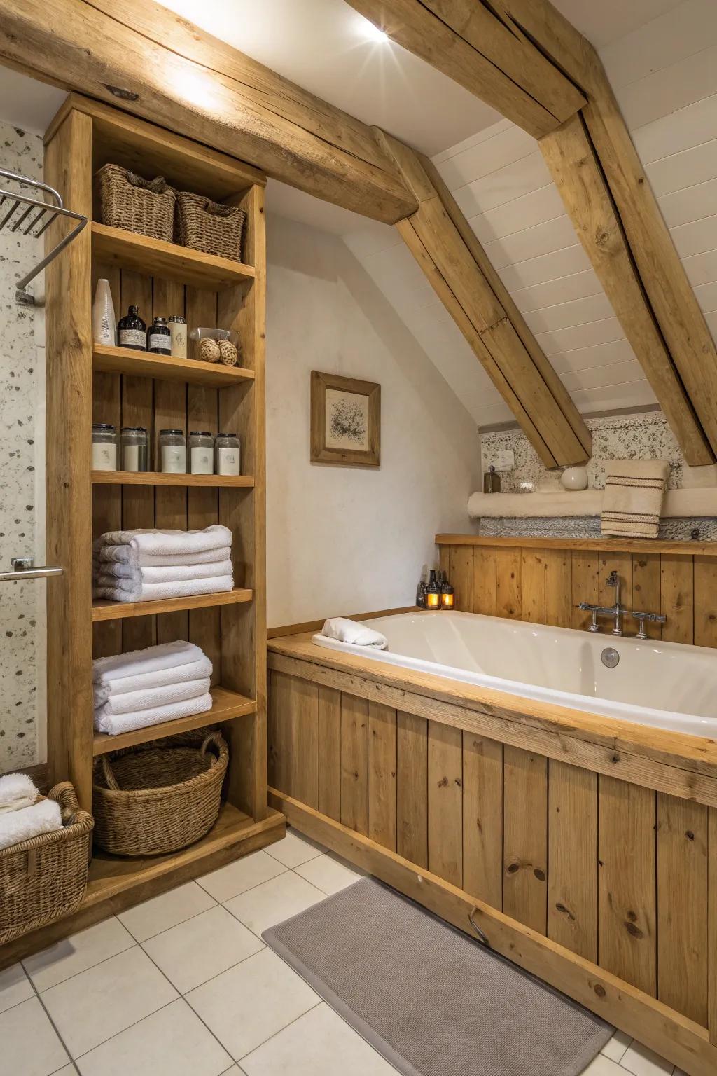 Lend comfort to your bathroom using lush wood details.