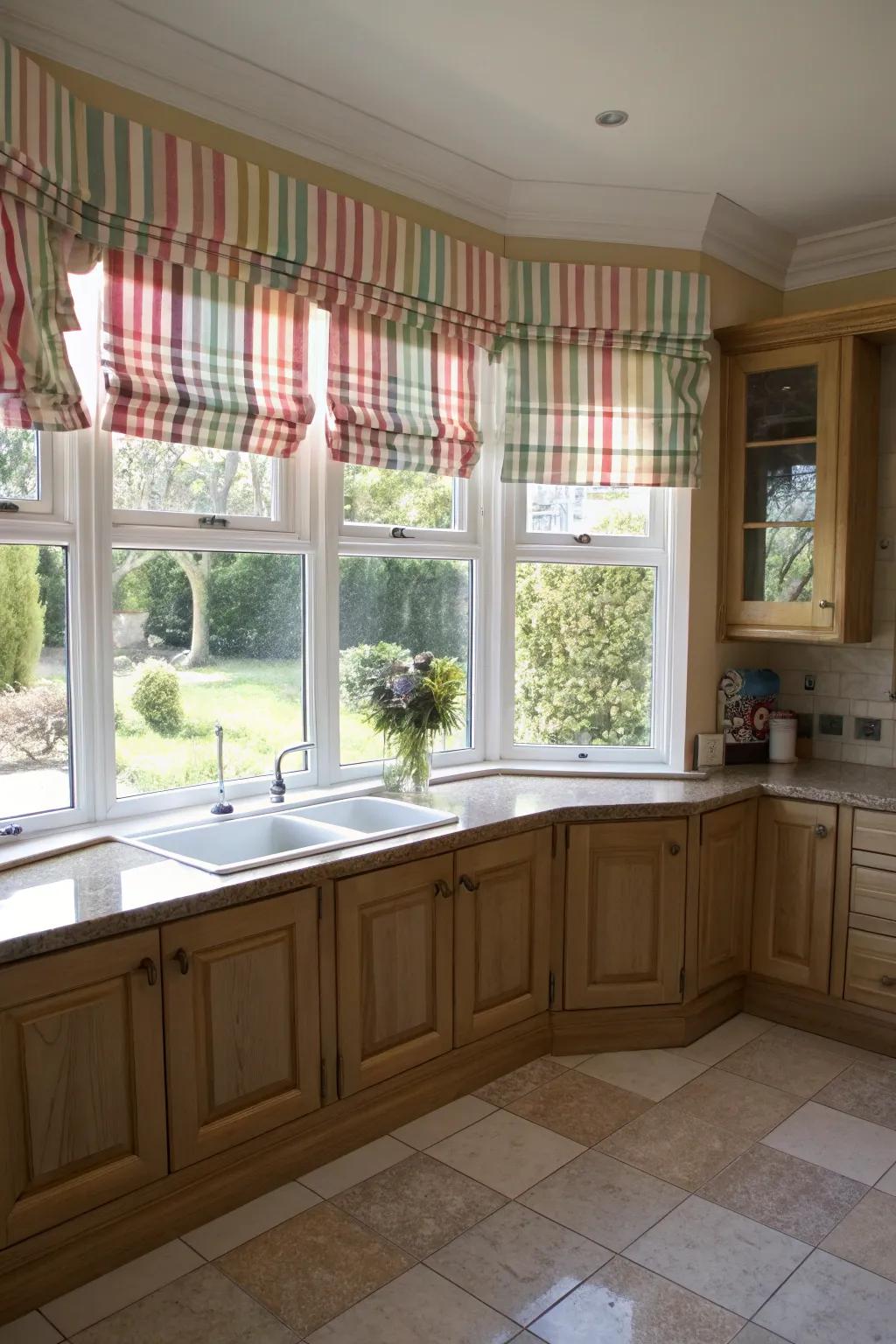 Spirited window toppers inject charm into kitchen windows.