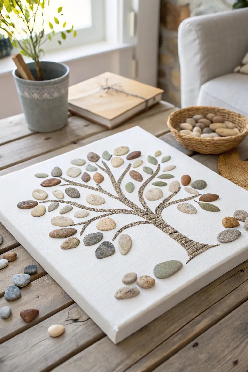 Celebrate nature's artistry with this calming pebble tree design, ideal for bringing an element of earthy sophistication to your area.