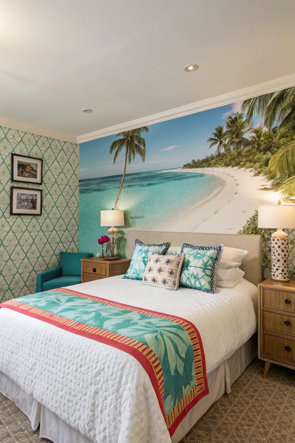 Convert any space into a colorful escape with tropical scenery wallpaper.