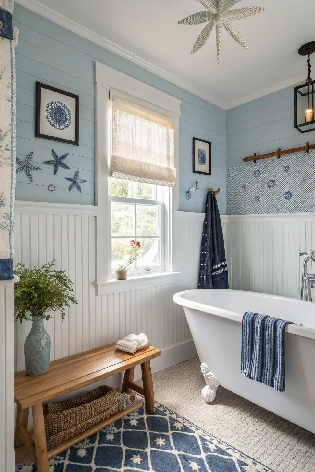 Create a beachy vibe using seaside-inspired plank panelling design.