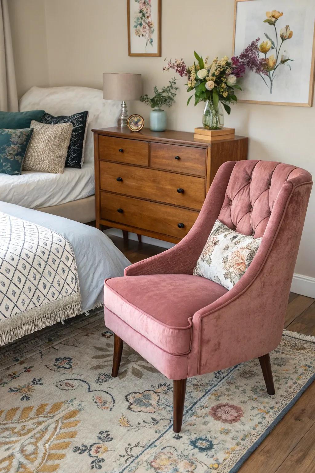 Plush chairs enhance a luxurious sensation through their soft texture.