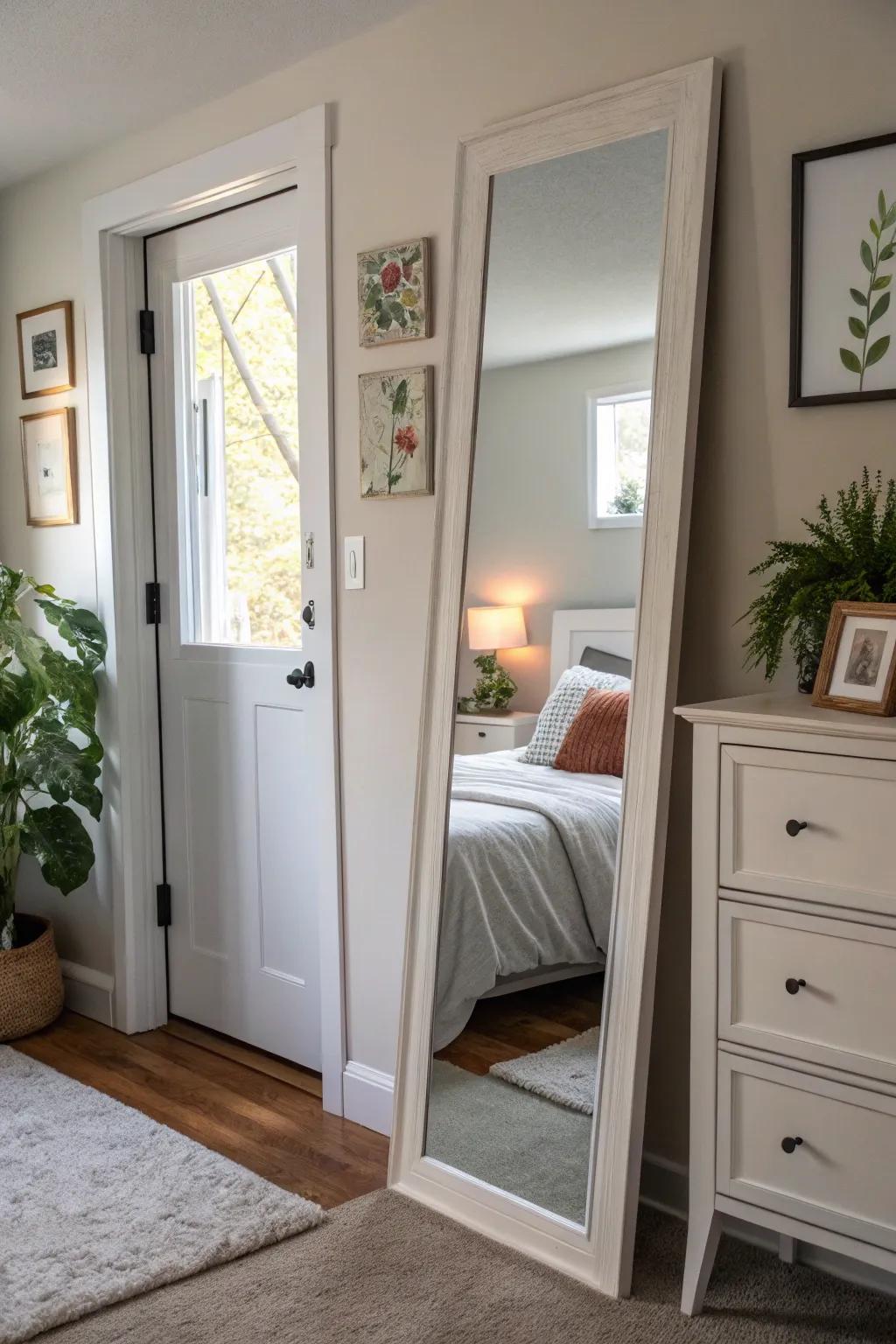 Reflective panes on doors create the illusion of area and enrich elegance.