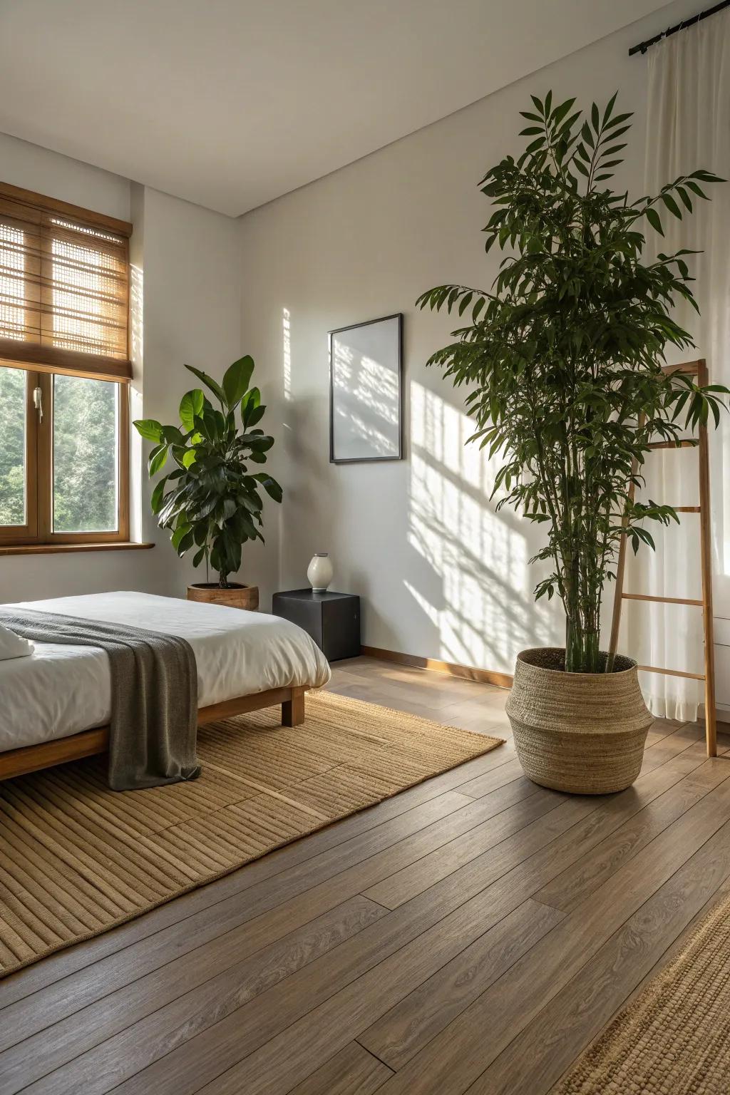 Eco-friendly bamboo flooring in a serene bedroom