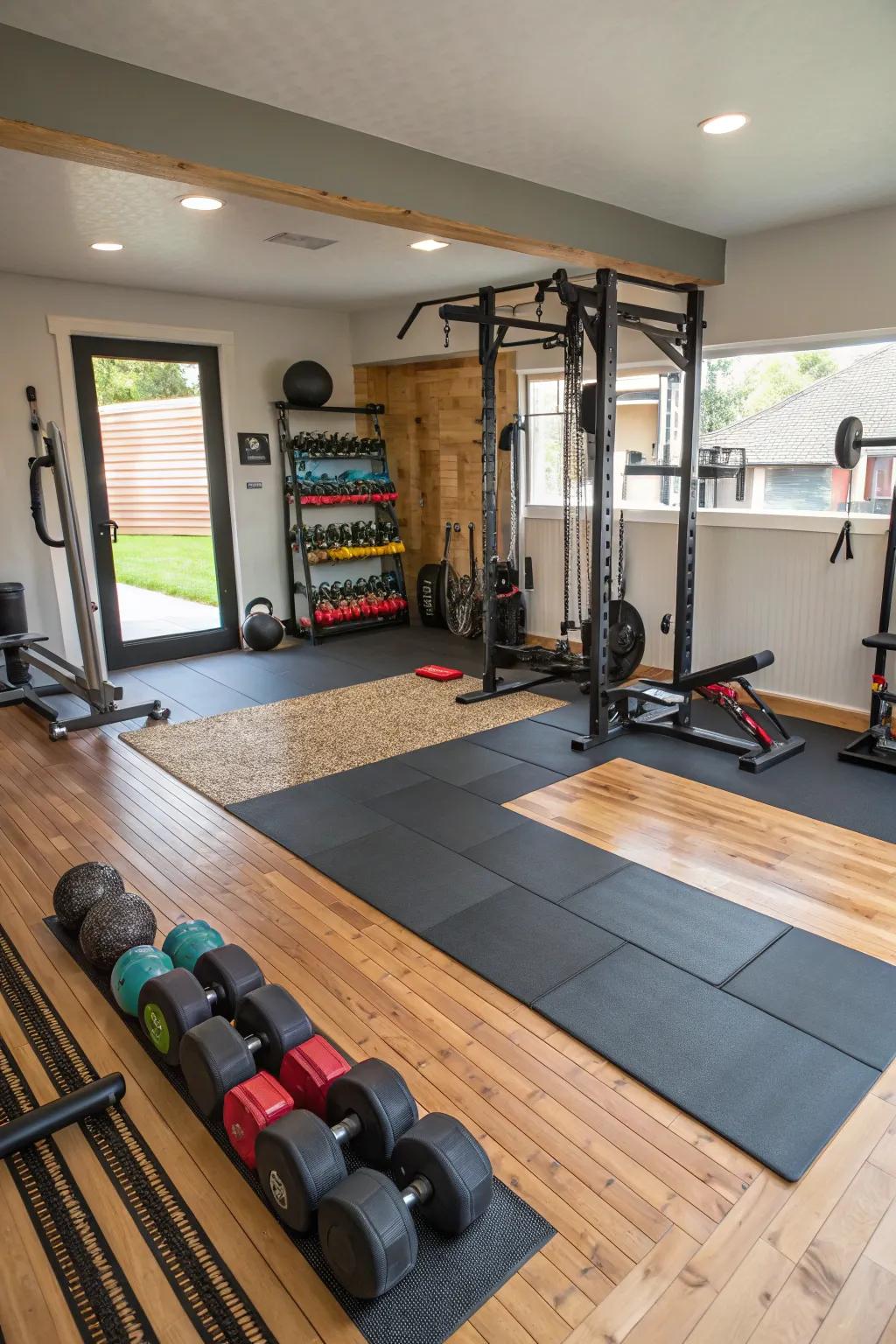 Optimize your gym with mixed-use flooring for a variety of exercises.