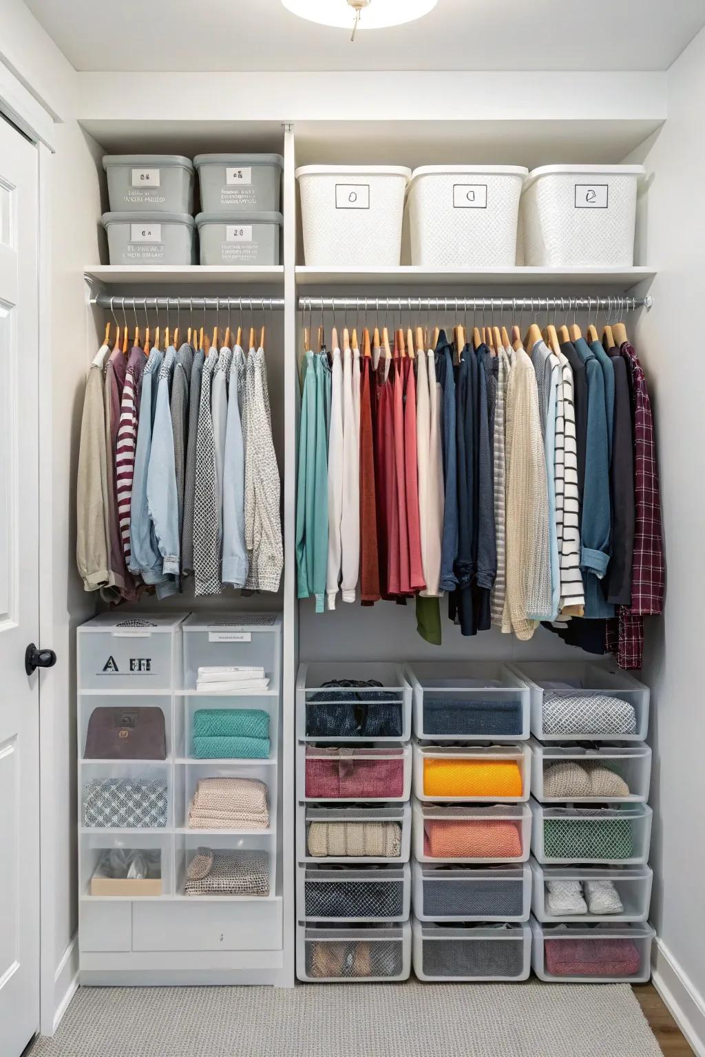 Effectively use your closet through clever organization.