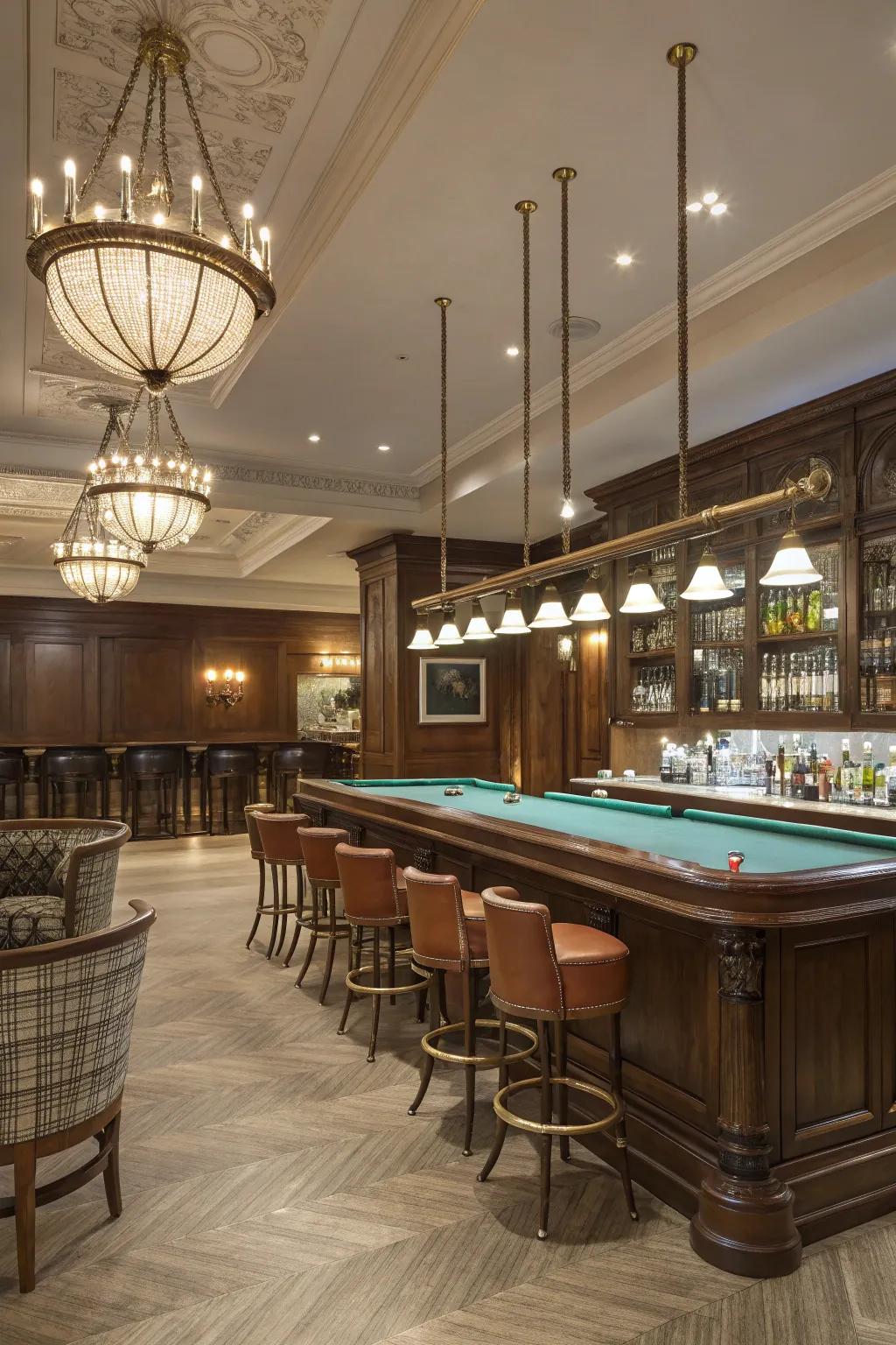 A stylish bar spot enhances the social aspect of any billiard room.