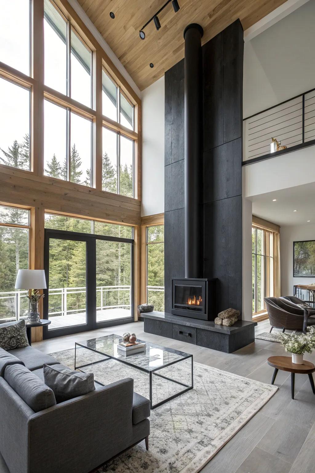 Produce a remarkable point of interest with a floor-to-ceiling dark hearth.